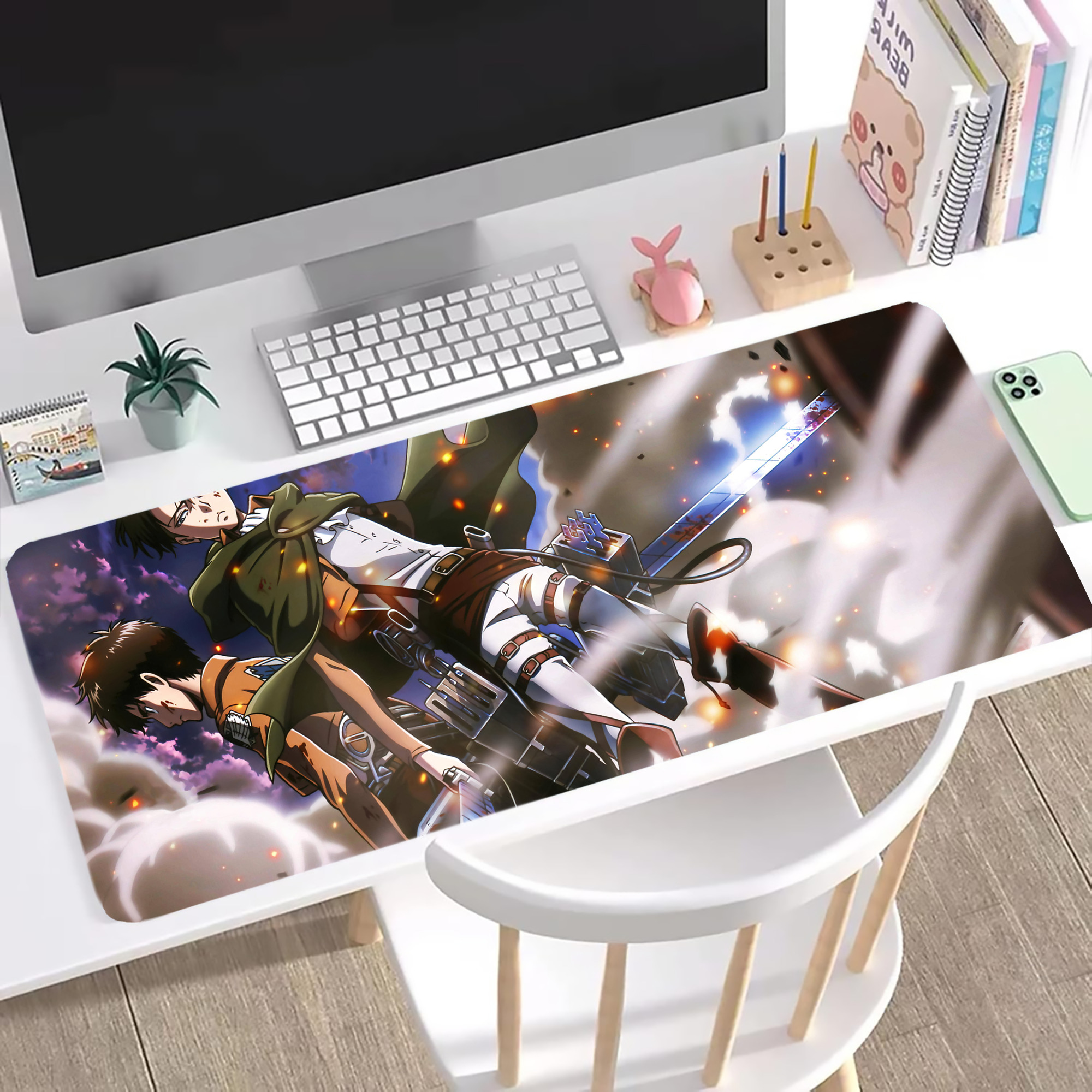 （画像用） 進撃の巨人 Attack on Titan ステッチ加工 大判デスクマット／滑り止めマウスパッド