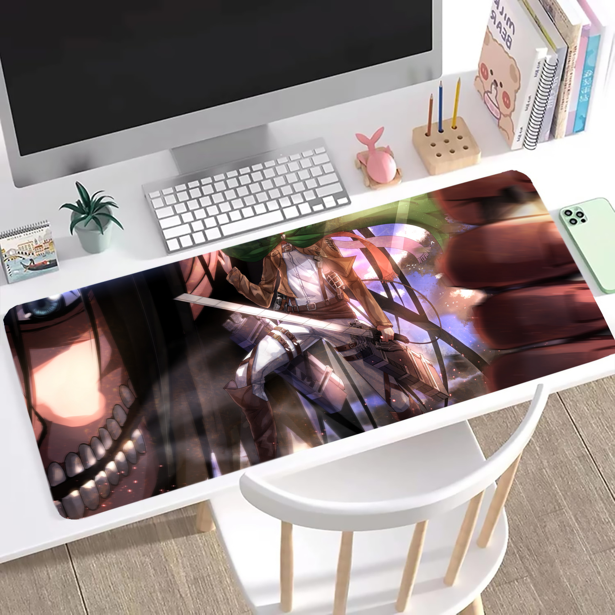 （画像用） 進撃の巨人 Attack on Titan ステッチ加工 大判デスクマット／滑り止めマウスパッド