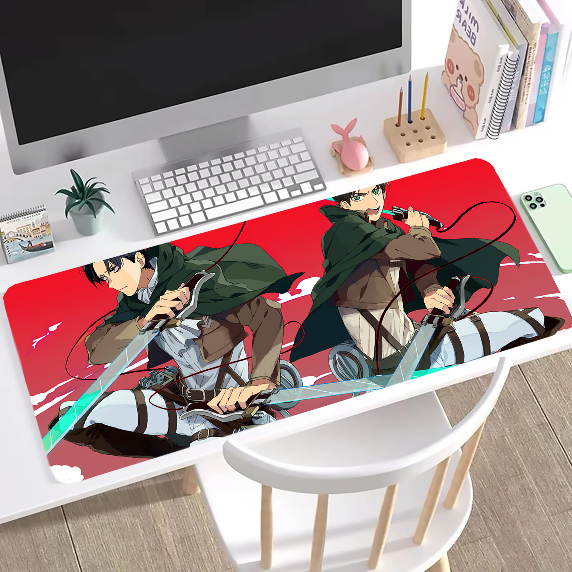 （画像用） 進撃の巨人 Attack on Titan ステッチ加工 大判デスクマット／滑り止めマウスパッド