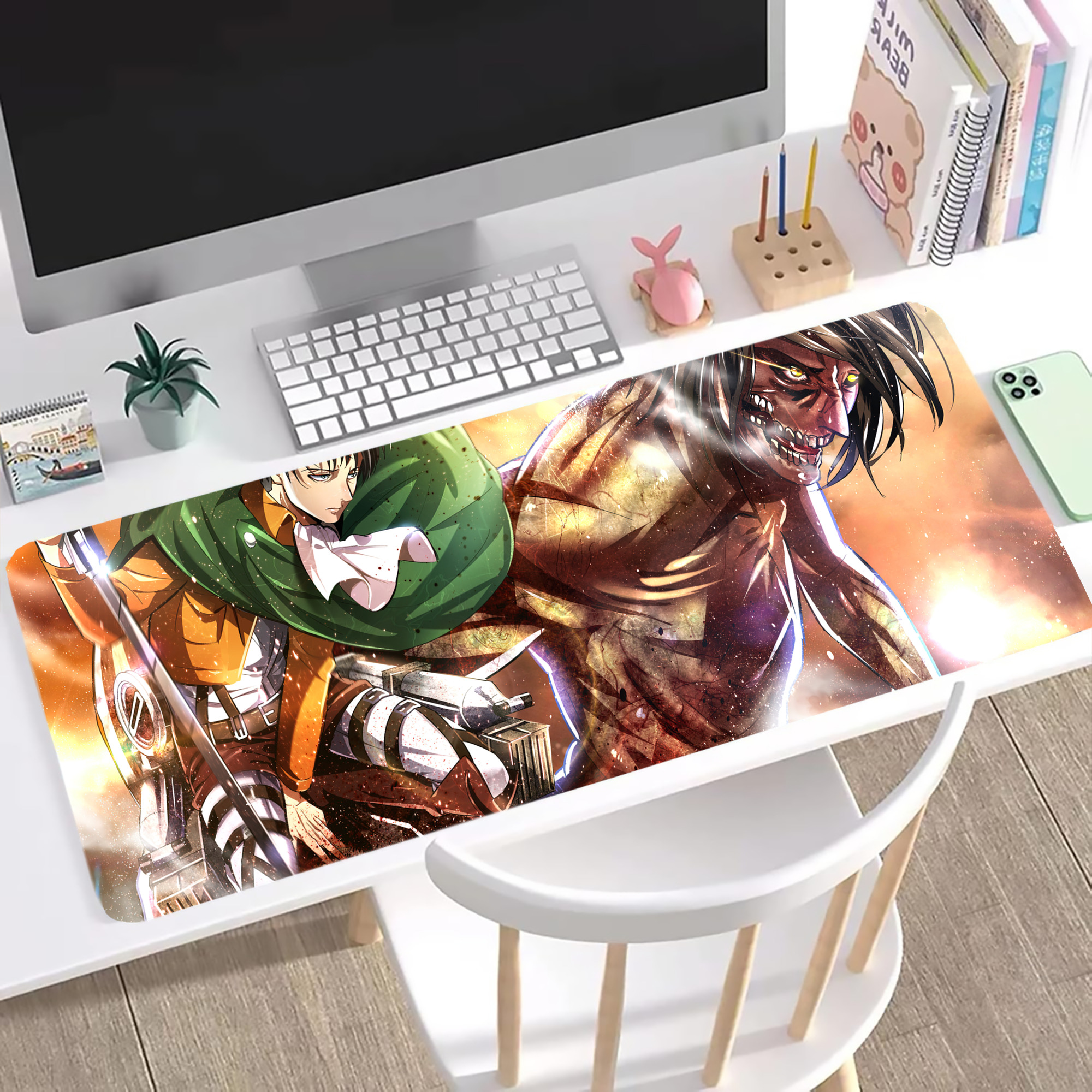 （画像用） 進撃の巨人 Attack on Titan ステッチ加工 大判デスクマット／滑り止めマウスパッド