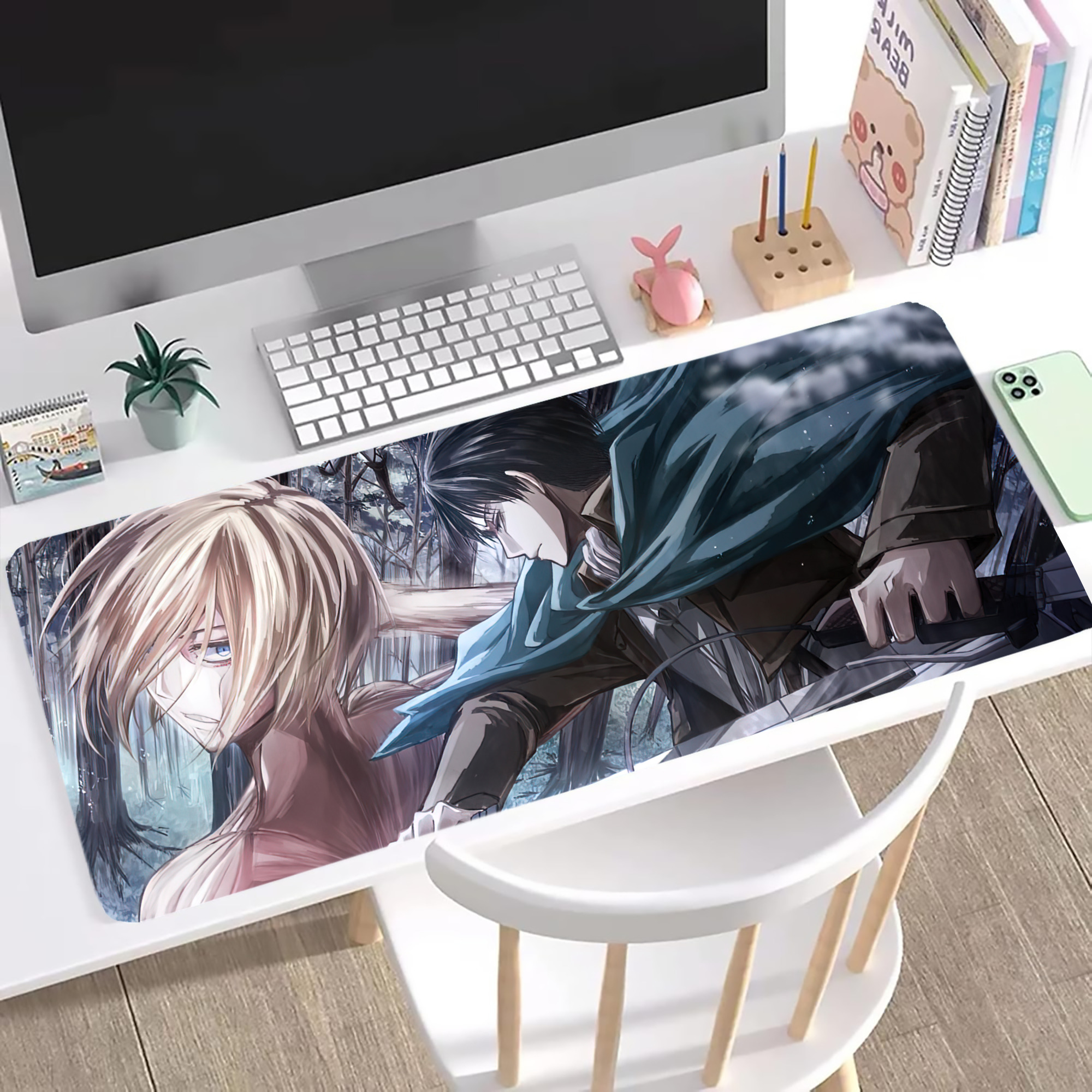 （画像用） 進撃の巨人 Attack on Titan ステッチ加工 大判デスクマット／滑り止めマウスパッド