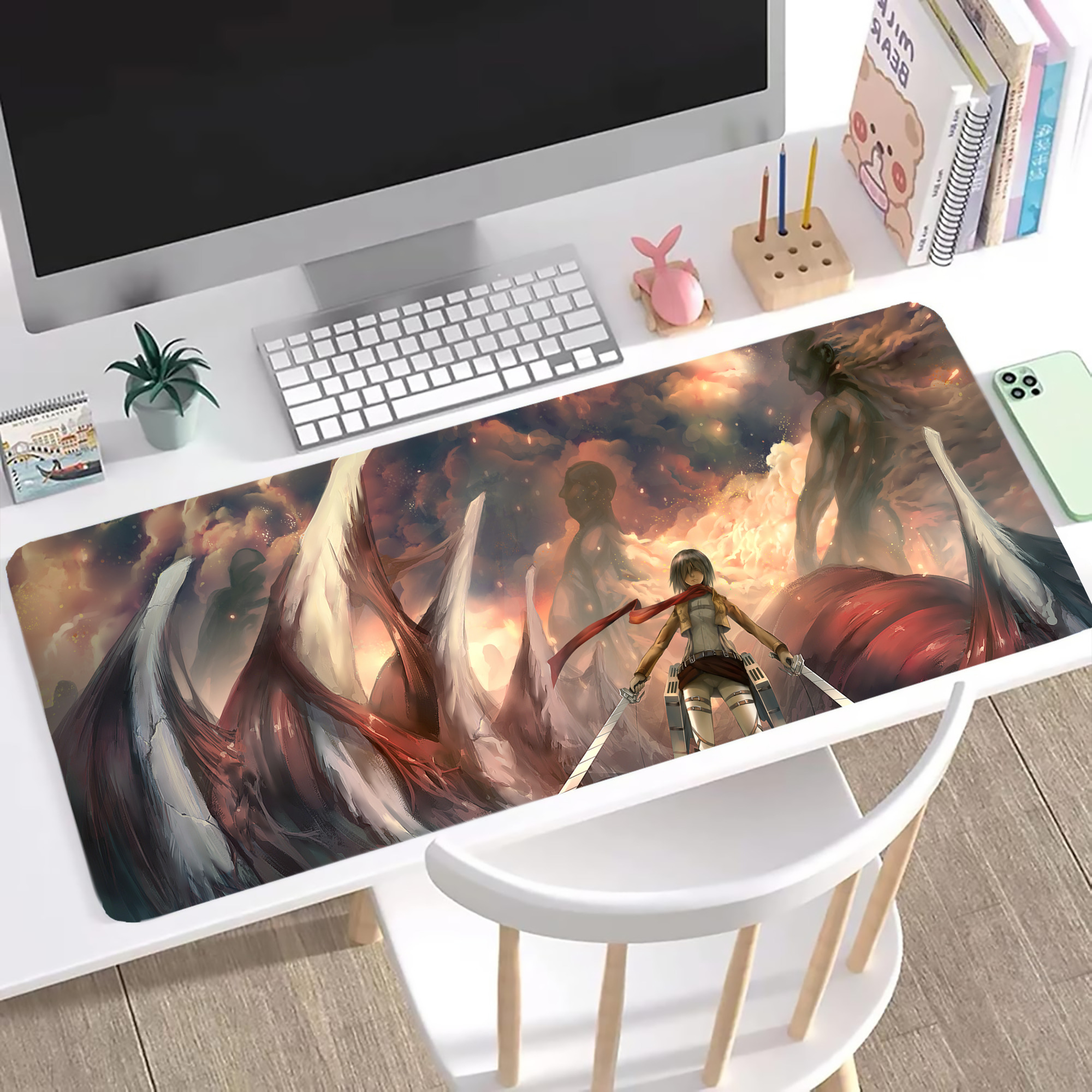 （画像用） 進撃の巨人 Attack on Titan ステッチ加工 大判デスクマット／滑り止めマウスパッド