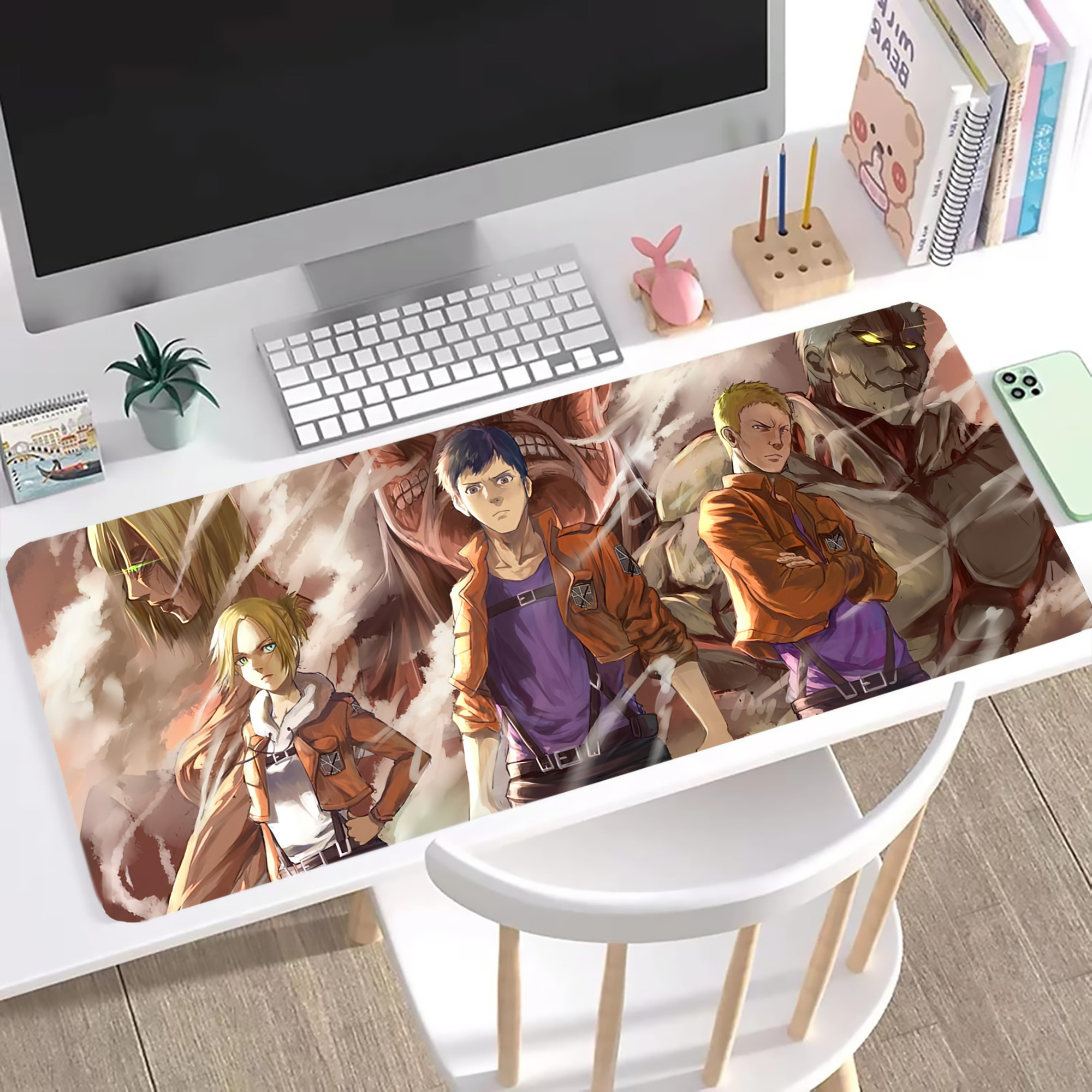 （画像用） 進撃の巨人 Attack on Titan ステッチ加工 大判デスクマット／滑り止めマウスパッド