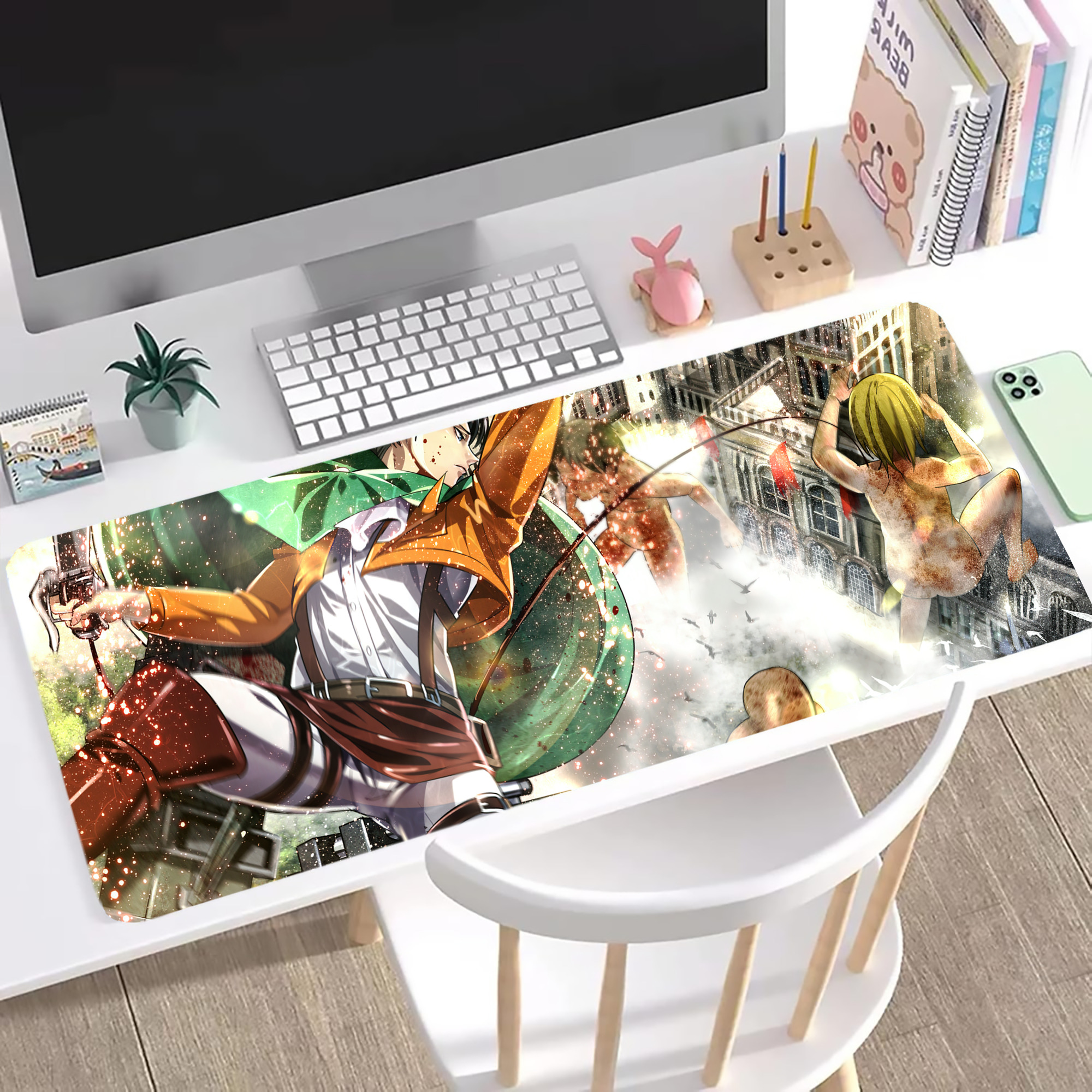 （画像用） 進撃の巨人 Attack on Titan ステッチ加工 大判デスクマット／滑り止めマウスパッド