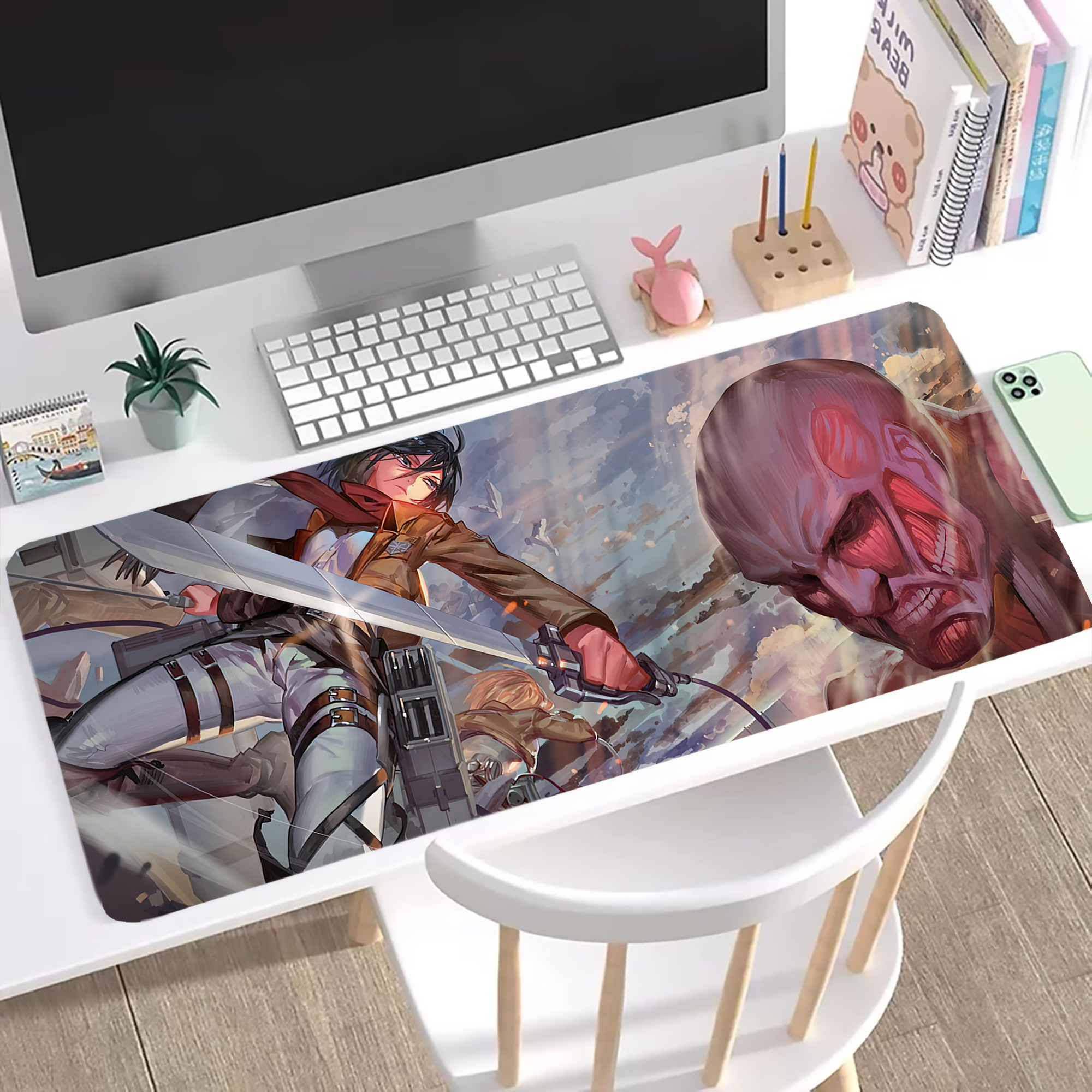 （画像用） 進撃の巨人 Attack on Titan ステッチ加工 大判デスクマット／滑り止めマウスパッド