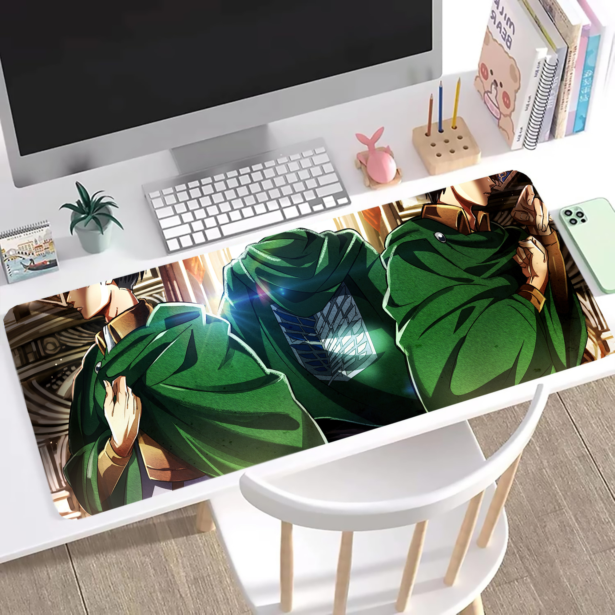 （画像用） 進撃の巨人 Attack on Titan ステッチ加工 大判デスクマット／滑り止めマウスパッド