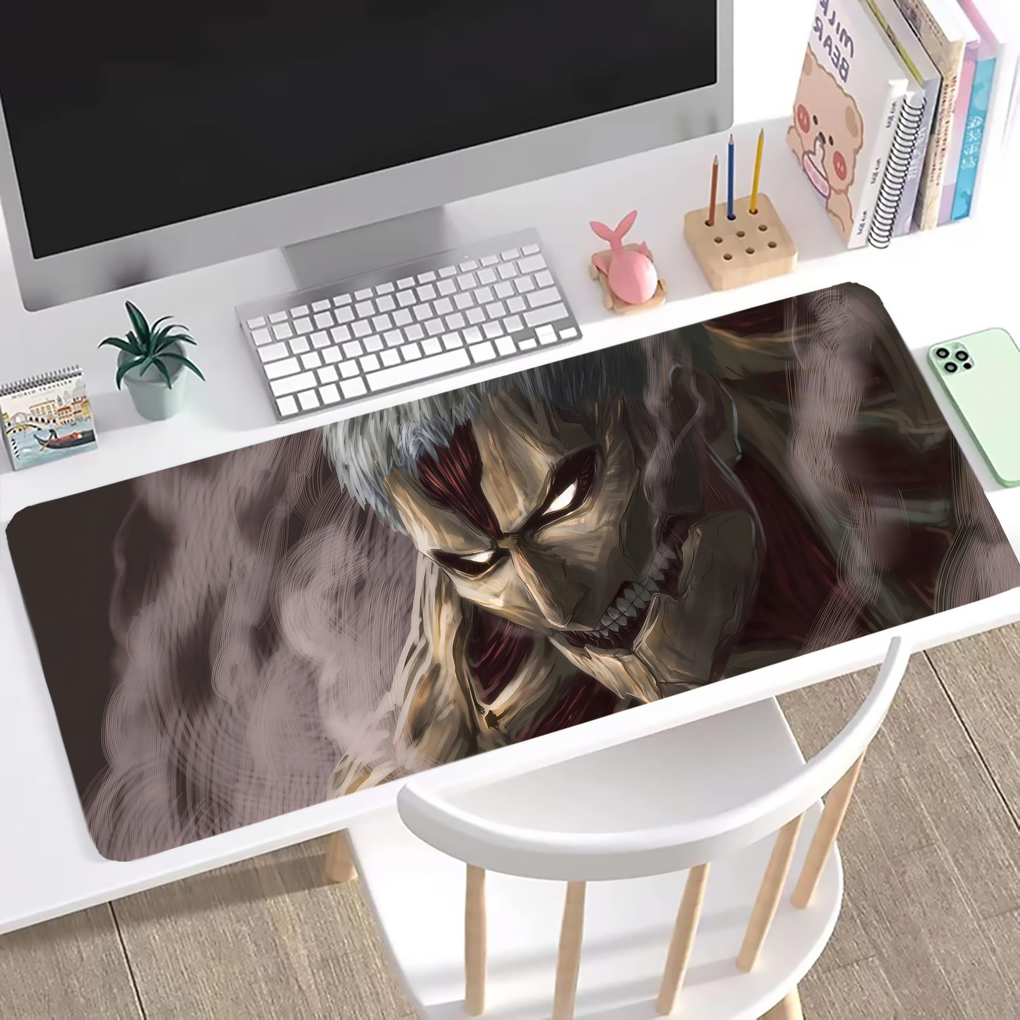 （画像用） 進撃の巨人 Attack on Titan ステッチ加工 大判デスクマット／滑り止めマウスパッド