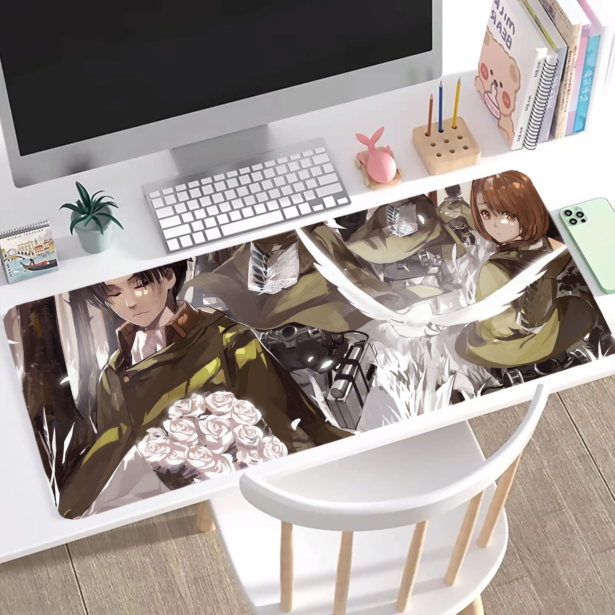 （画像用） 進撃の巨人 Attack on Titan ステッチ加工 大判デスクマット／滑り止めマウスパッド