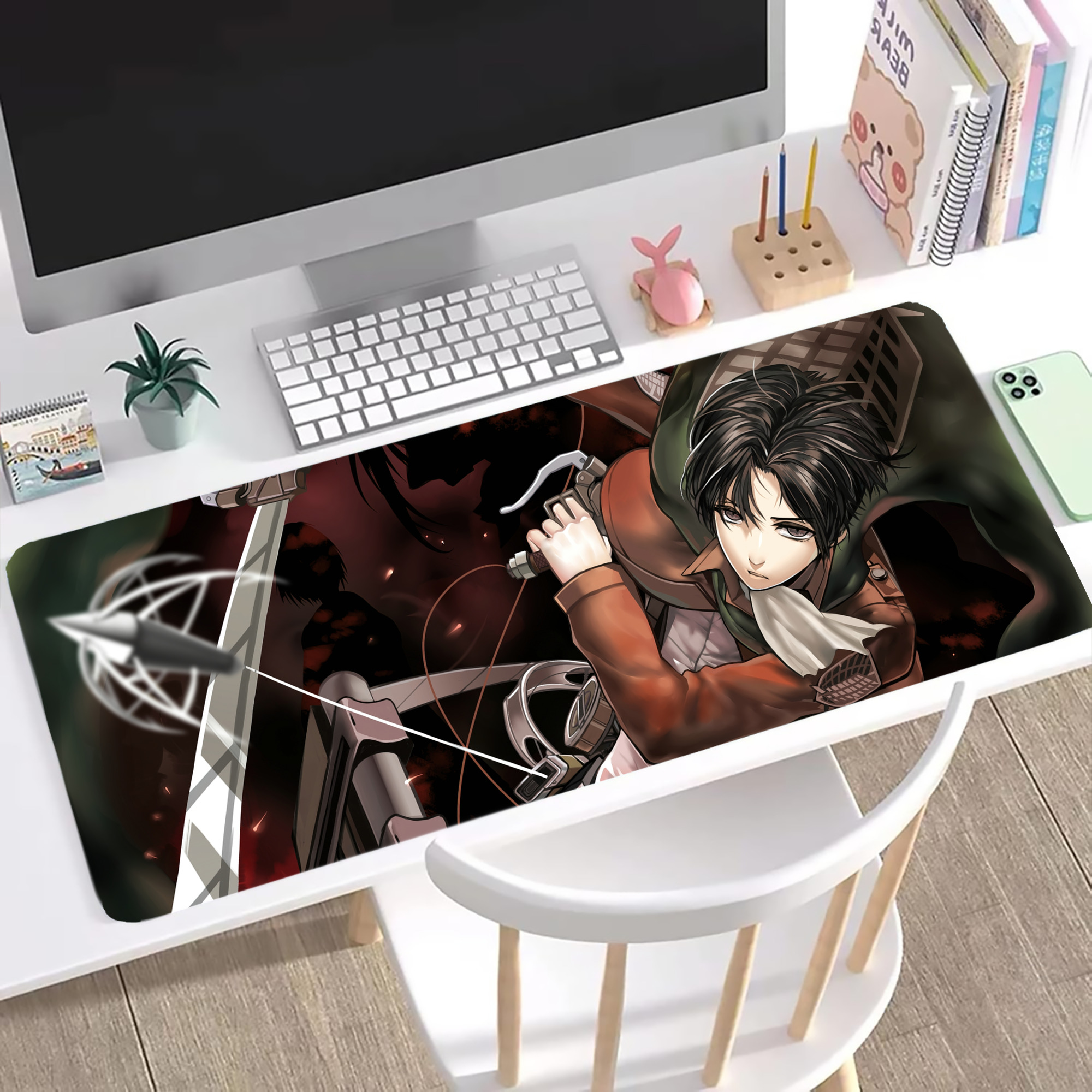 （画像用） 進撃の巨人 Attack on Titan ステッチ加工 大判デスクマット／滑り止めマウスパッド