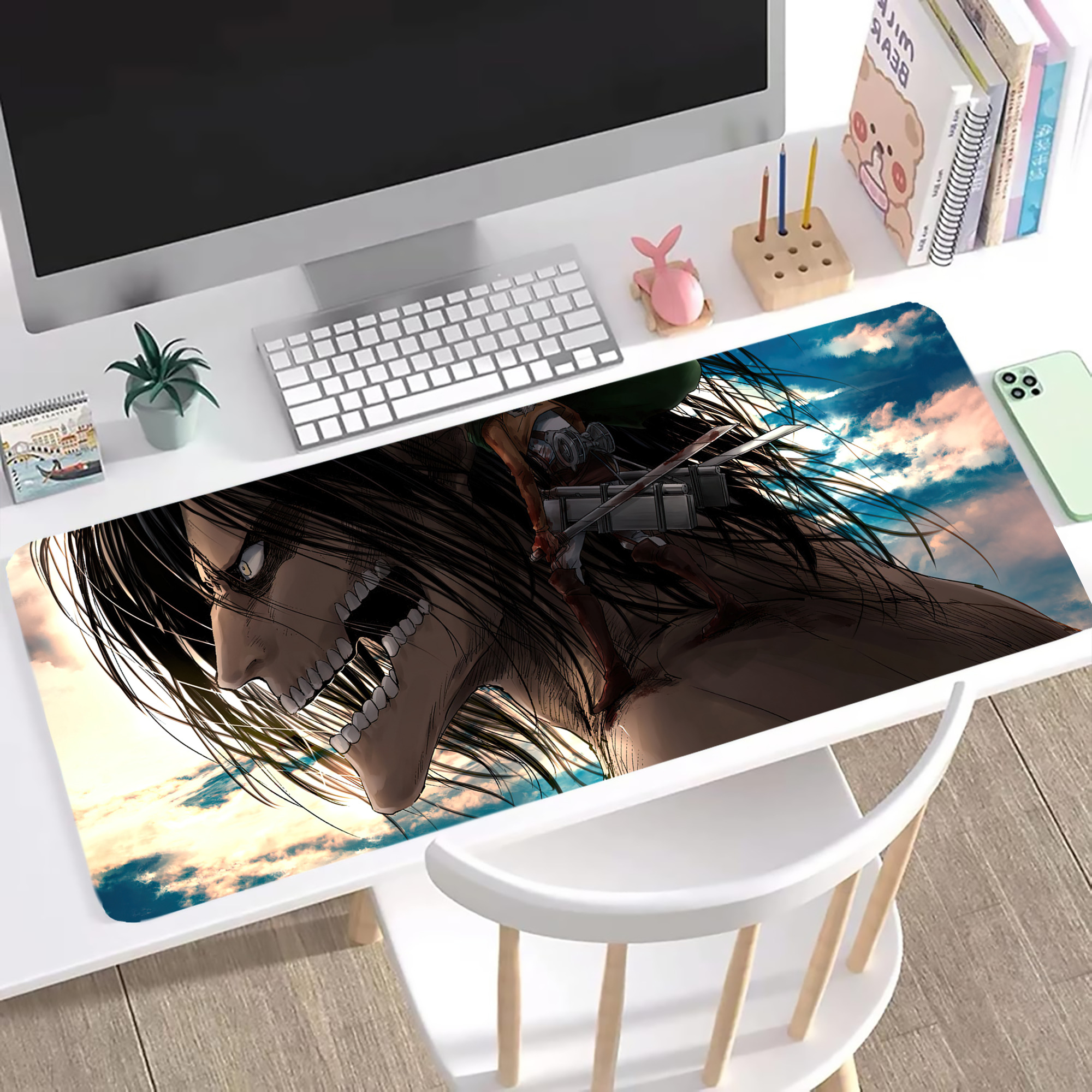 （画像用） 進撃の巨人 Attack on Titan ステッチ加工 大判デスクマット／滑り止めマウスパッド