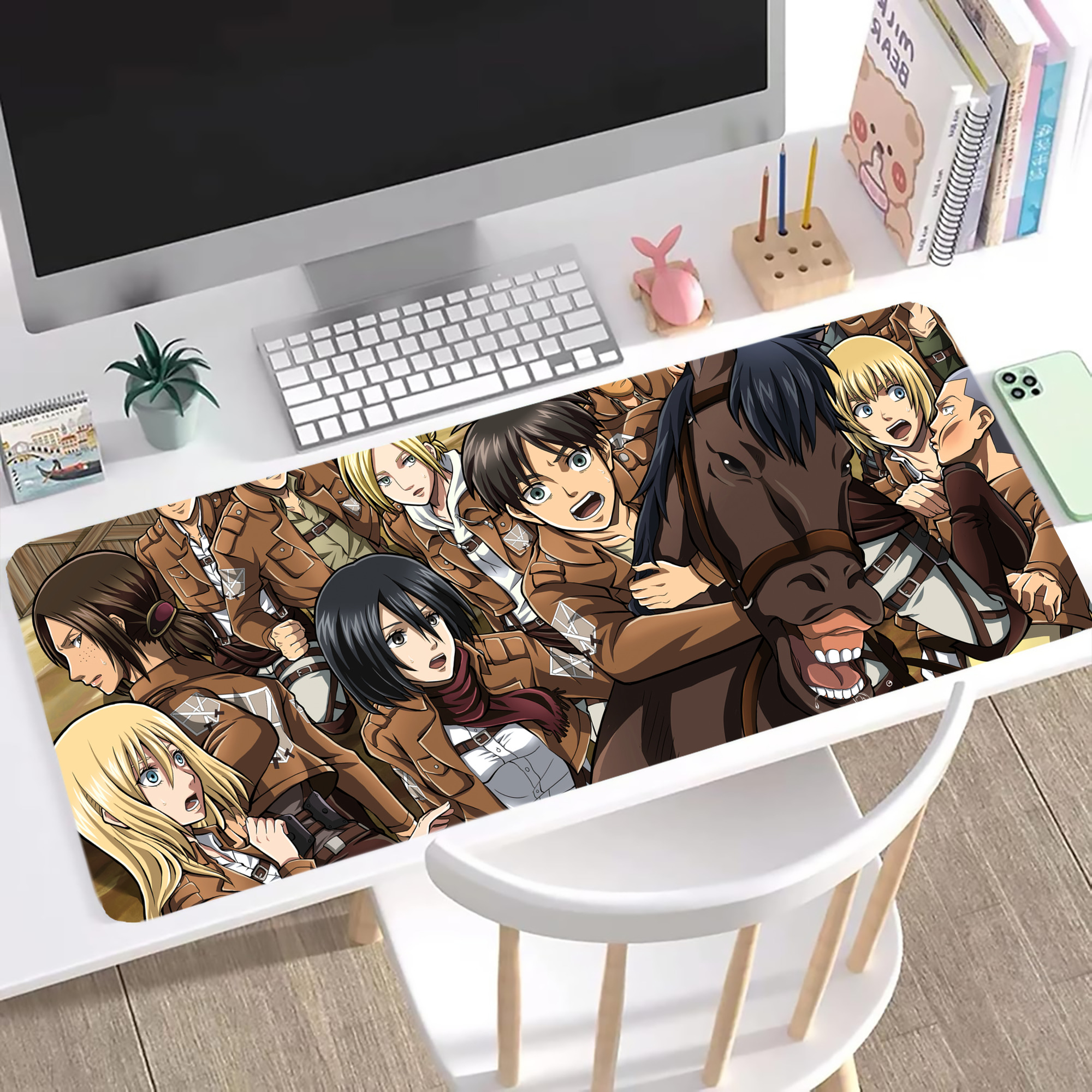 （画像用） 進撃の巨人 Attack on Titan ステッチ加工 大判デスクマット／滑り止めマウスパッド