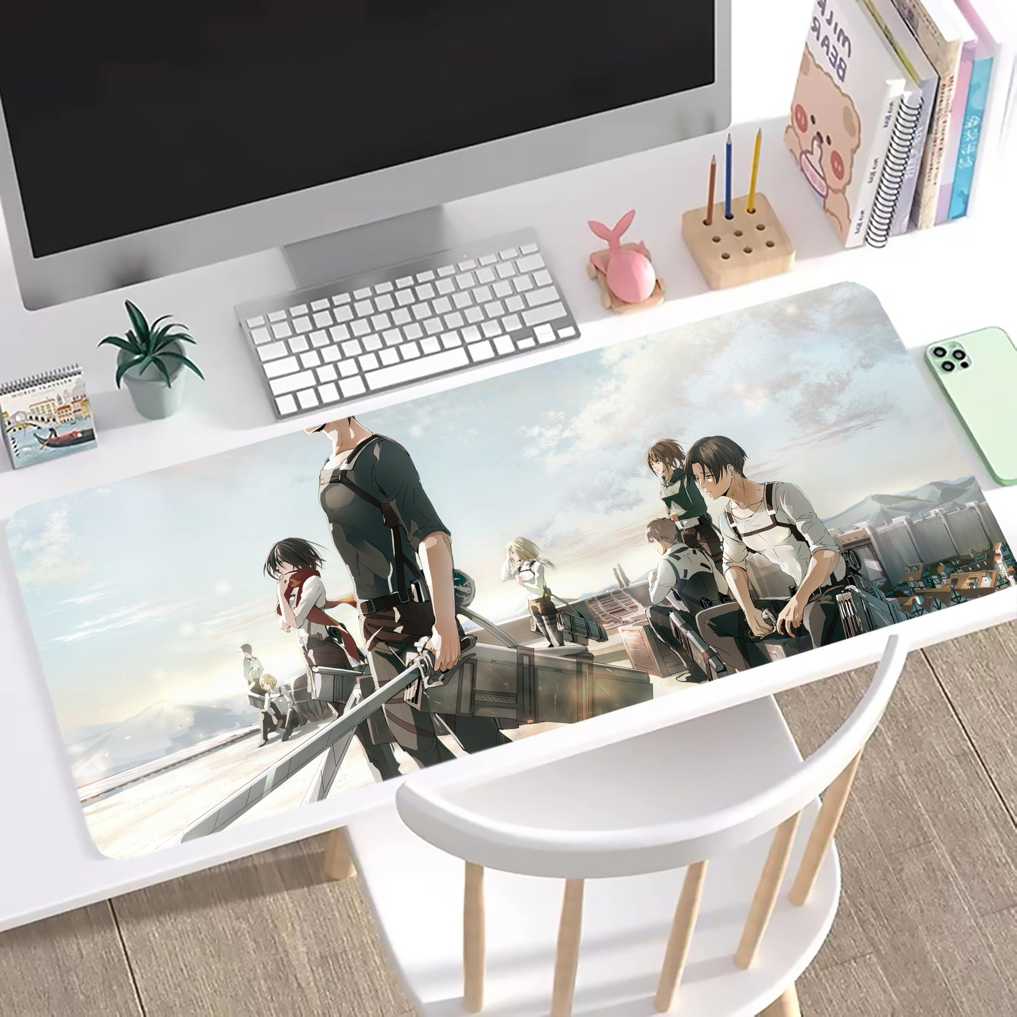 （画像用） 進撃の巨人 Attack on Titan ステッチ加工 大判デスクマット／滑り止めマウスパッド