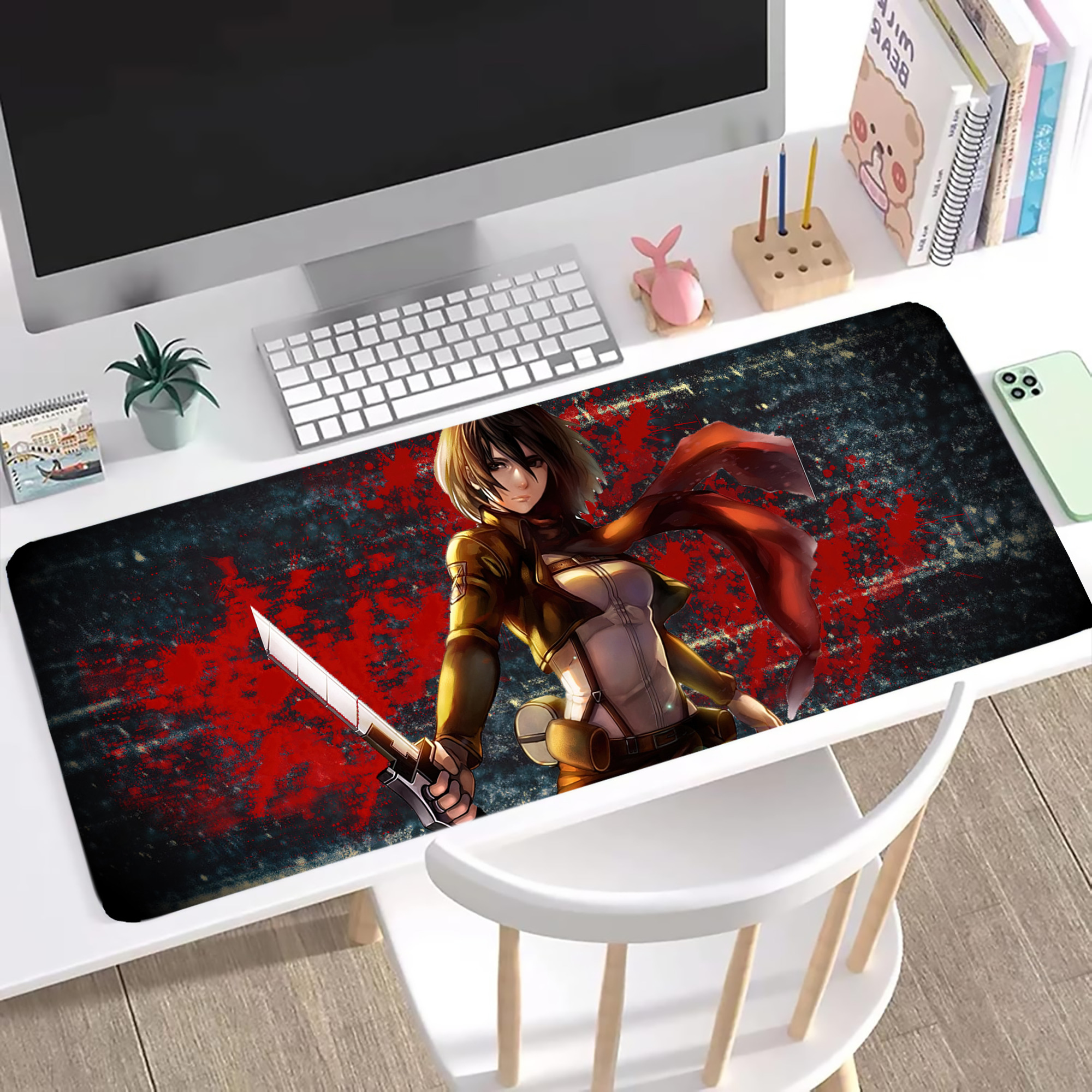 （画像用） 進撃の巨人 Attack on Titan ステッチ加工 大判デスクマット／滑り止めマウスパッド