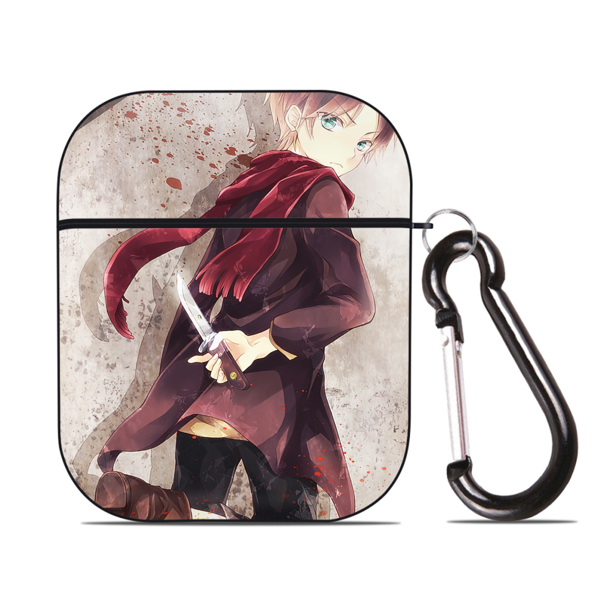 （画像用） 進撃の巨人 Attack on Titan AirPods 第2世代保護ケース ハードシェル ブラック 耐衝撃・防指紋・カラビナ付き