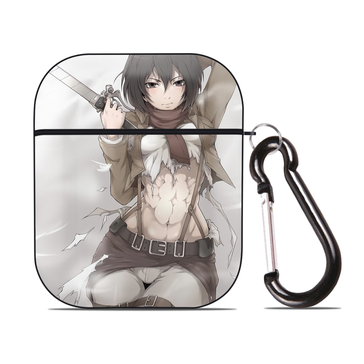 （画像用） 進撃の巨人 Attack on Titan AirPods 第2世代保護ケース ハードシェル ブラック 耐衝撃・防指紋・カラビナ付き