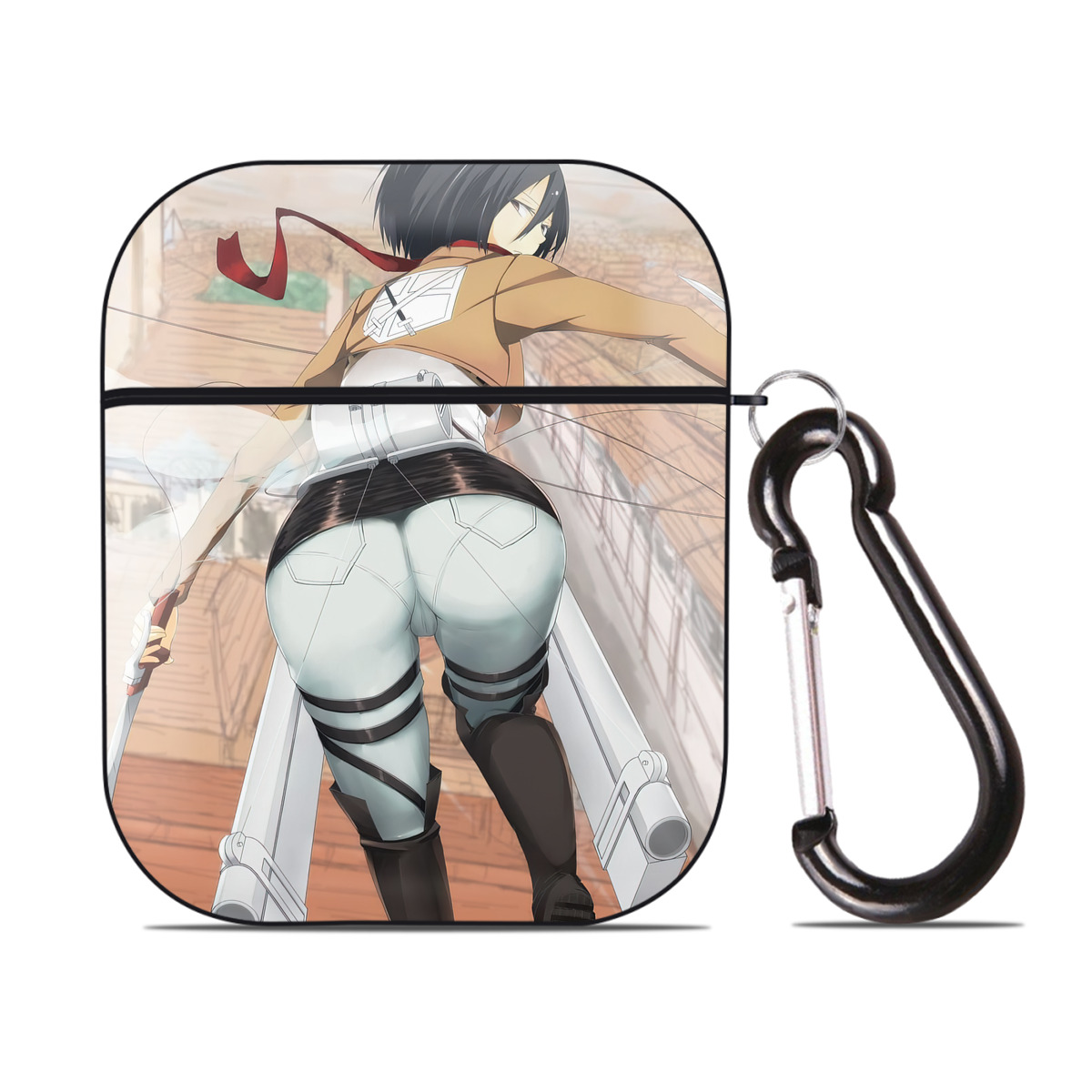 （画像用） 進撃の巨人 Attack on Titan AirPods 第2世代保護ケース ハードシェル ブラック 耐衝撃・防指紋・カラビナ付き