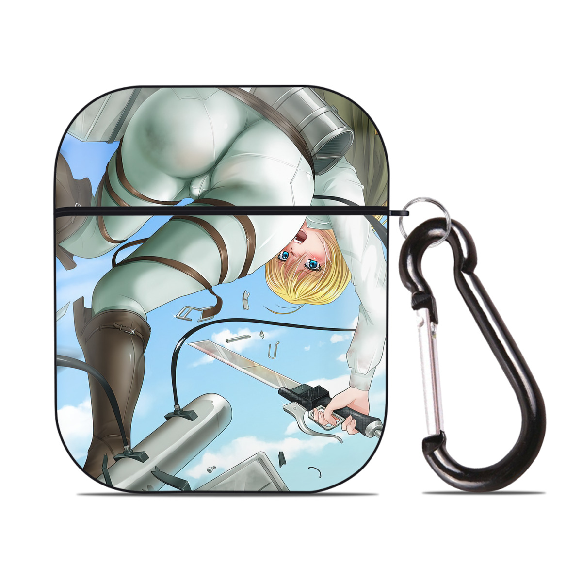 （画像用） 進撃の巨人 Attack on Titan AirPods 第2世代保護ケース ハードシェル ブラック 耐衝撃・防指紋・カラビナ付き