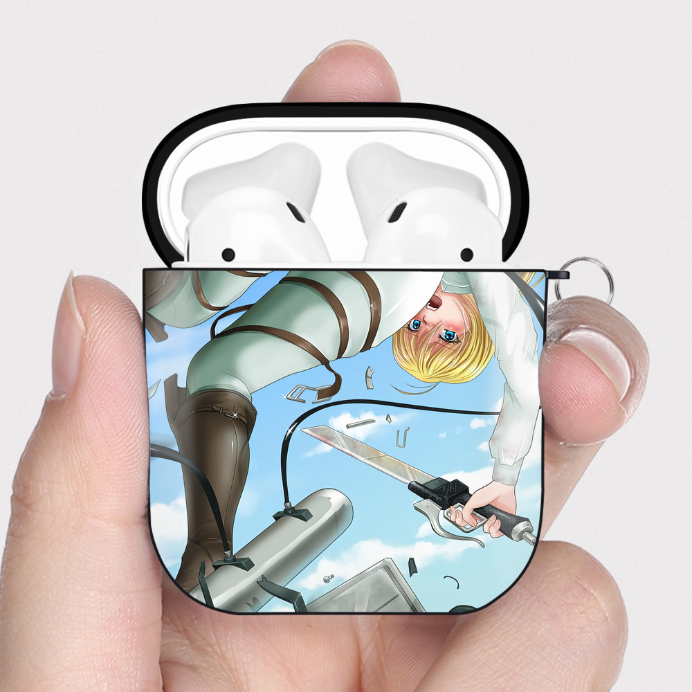 （画像用） 進撃の巨人 Attack on Titan AirPods 第2世代保護ケース ハードシェル ブラック 耐衝撃・防指紋・カラビナ付き