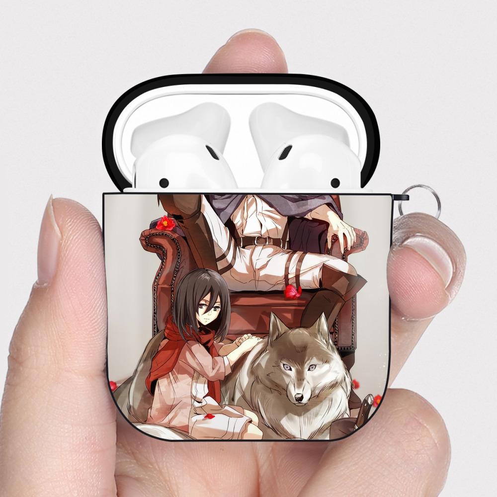 （画像用） 進撃の巨人 Attack on Titan AirPods 第2世代保護ケース ハードシェル ブラック 耐衝撃・防指紋・カラビナ付き