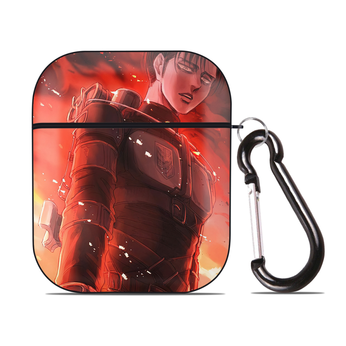 （画像用） 進撃の巨人 Attack on Titan AirPods 第2世代保護ケース ハードシェル ブラック 耐衝撃・防指紋・カラビナ付き