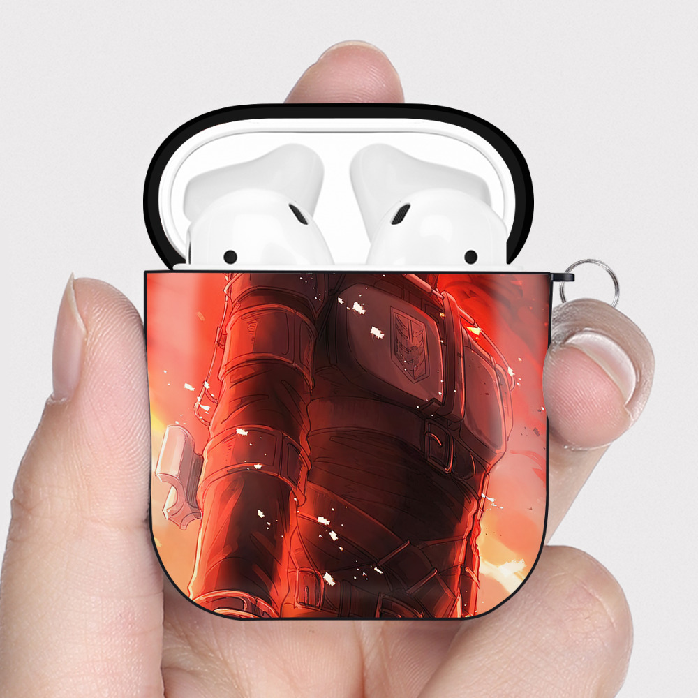 （画像用） 進撃の巨人 Attack on Titan AirPods 第2世代保護ケース ハードシェル ブラック 耐衝撃・防指紋・カラビナ付き