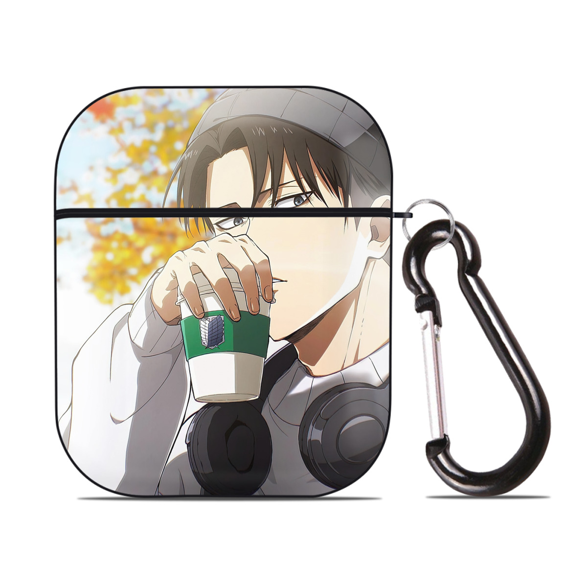 （画像用） 進撃の巨人 Attack on Titan AirPods 第2世代保護ケース ハードシェル ブラック 耐衝撃・防指紋・カラビナ付き