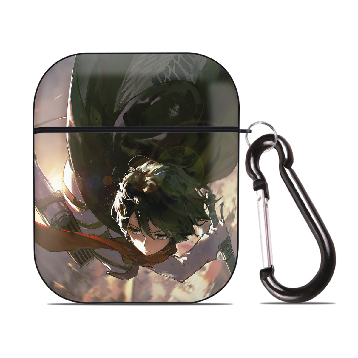 （画像用） 進撃の巨人 Attack on Titan AirPods 第2世代保護ケース ハードシェル ブラック 耐衝撃・防指紋・カラビナ付き