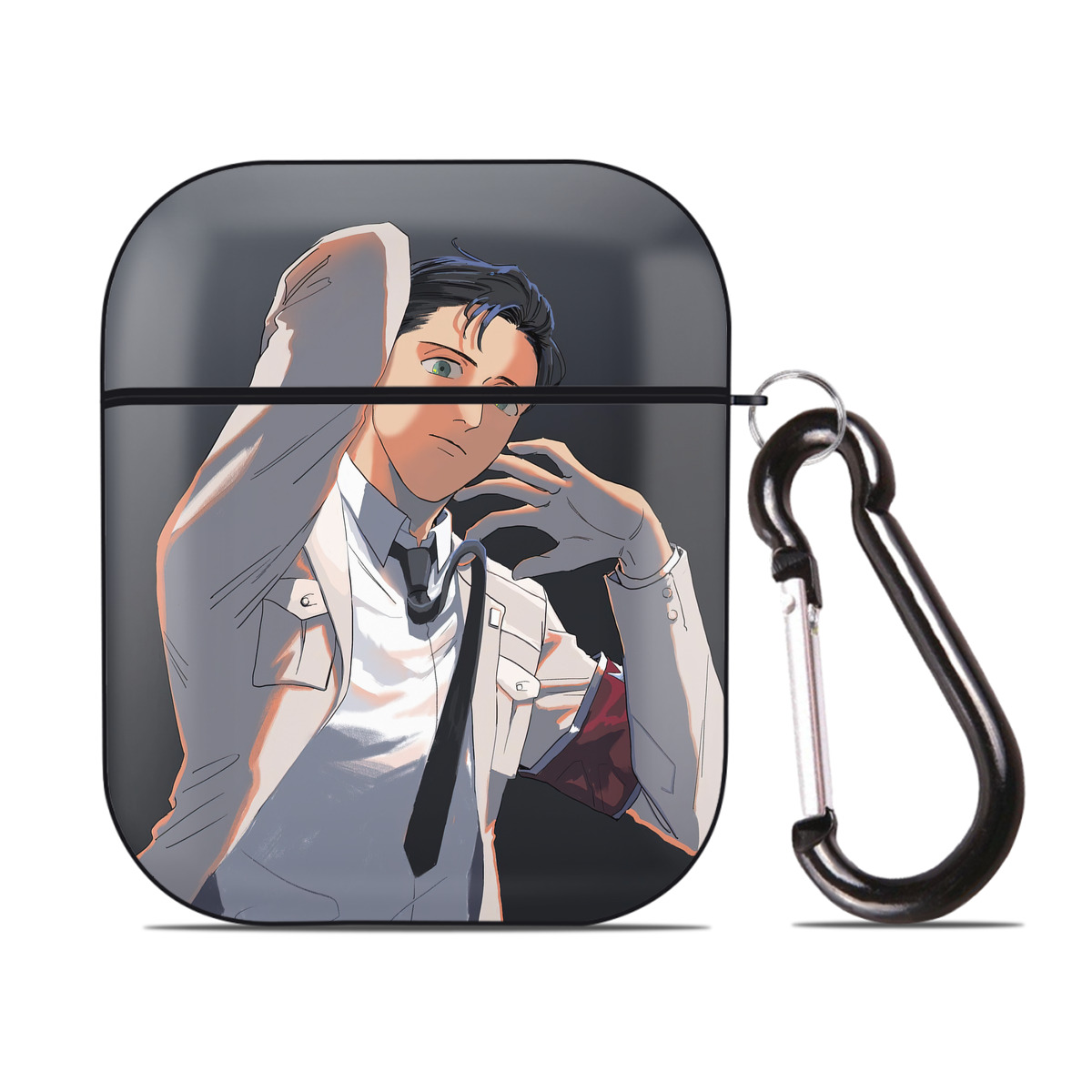（画像用） 進撃の巨人 Attack on Titan AirPods 第2世代保護ケース ハードシェル ブラック 耐衝撃・防指紋・カラビナ付き