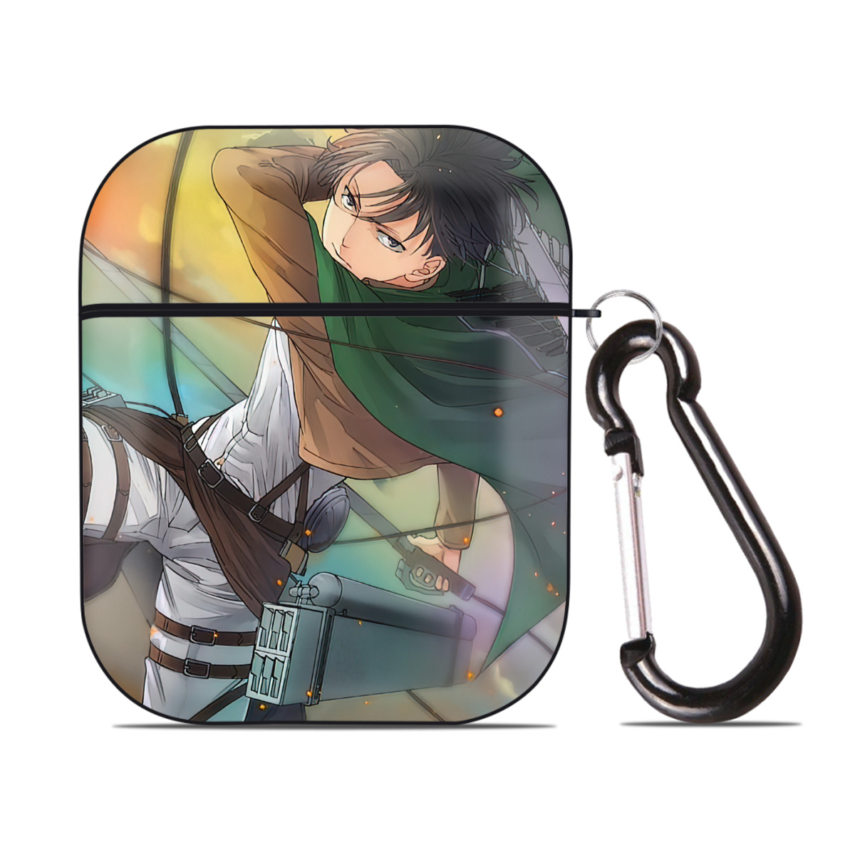 （画像用） 進撃の巨人 Attack on Titan AirPods 第2世代保護ケース ハードシェル ブラック 耐衝撃・防指紋・カラビナ付き