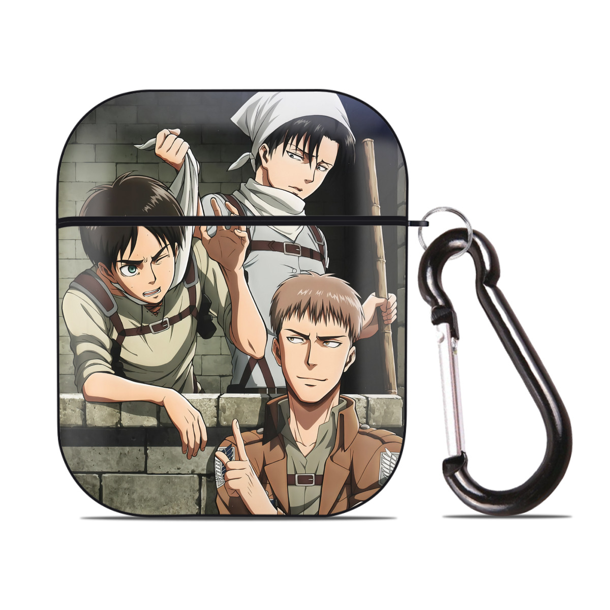 （画像用） 進撃の巨人 Attack on Titan AirPods 第2世代保護ケース ハードシェル ブラック 耐衝撃・防指紋・カラビナ付き