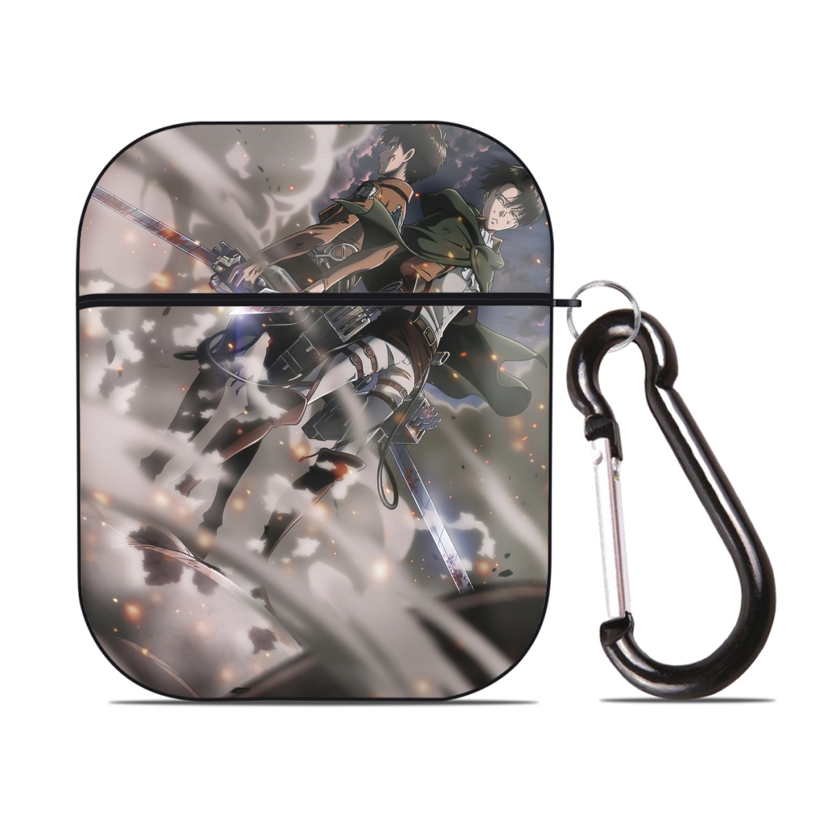 （画像用） 進撃の巨人 Attack on Titan AirPods 第2世代保護ケース ハードシェル ブラック 耐衝撃・防指紋・カラビナ付き