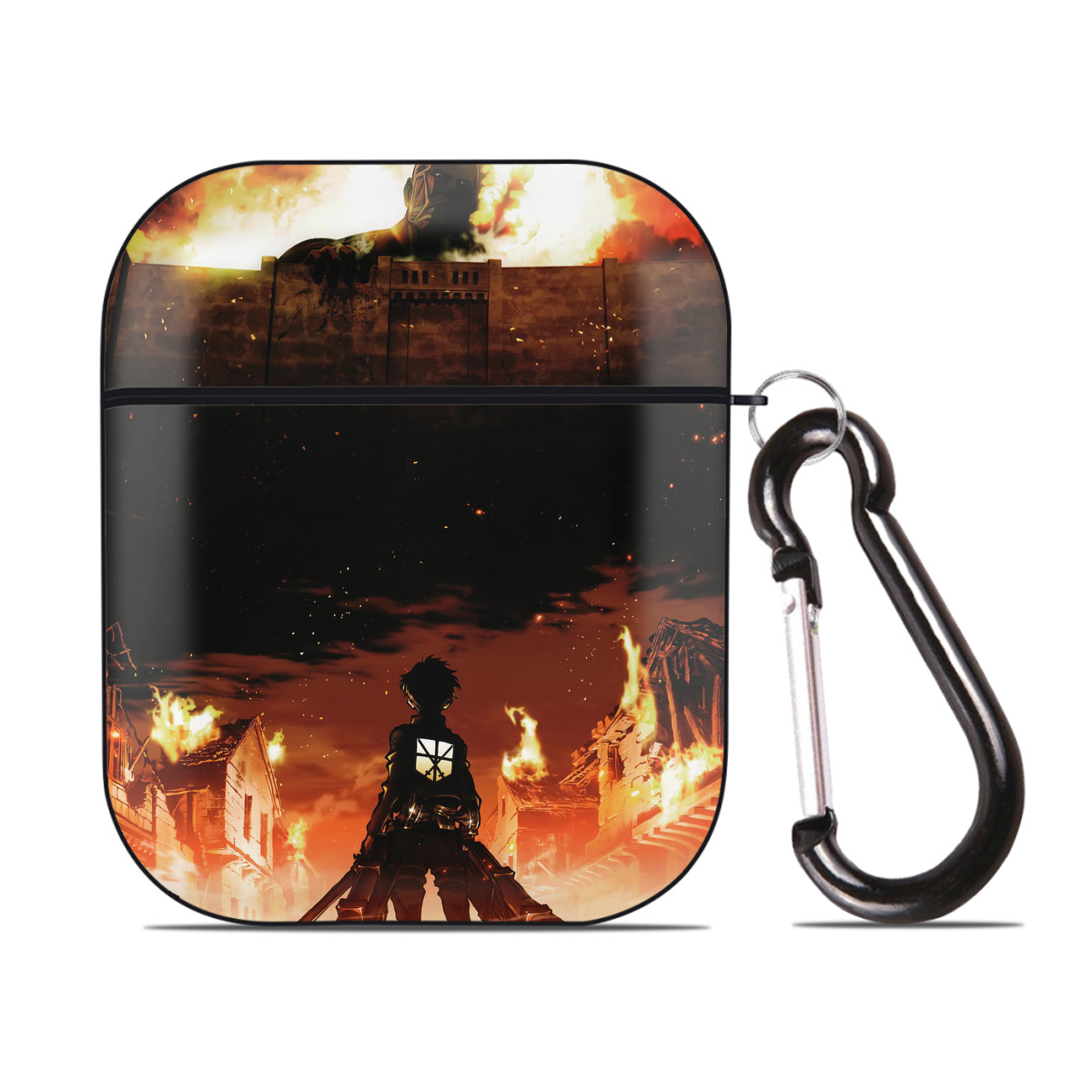 （画像用） 進撃の巨人 Attack on Titan AirPods 第2世代保護ケース ハードシェル ブラック 耐衝撃・防指紋・カラビナ付き