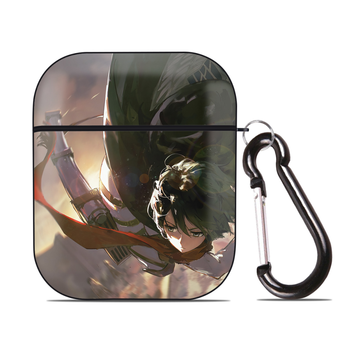 （画像用） 進撃の巨人 Attack on Titan AirPods 第2世代保護ケース ハードシェル ブラック 耐衝撃・防指紋・カラビナ付き