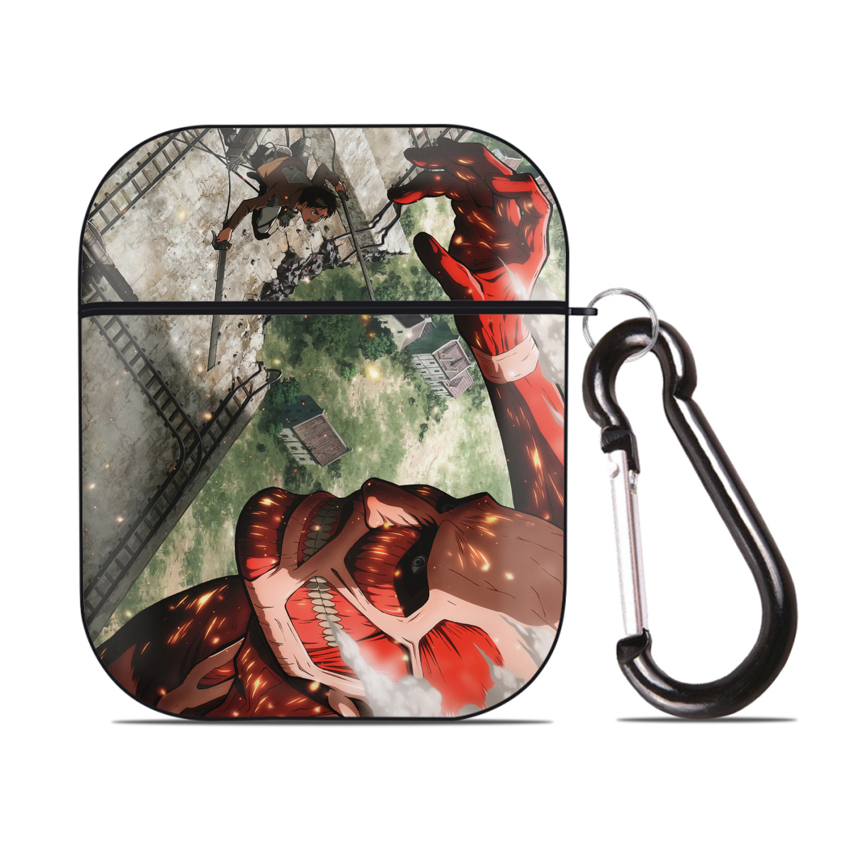（画像用） 進撃の巨人 Attack on Titan AirPods 第2世代保護ケース ハードシェル ブラック 耐衝撃・防指紋・カラビナ付き