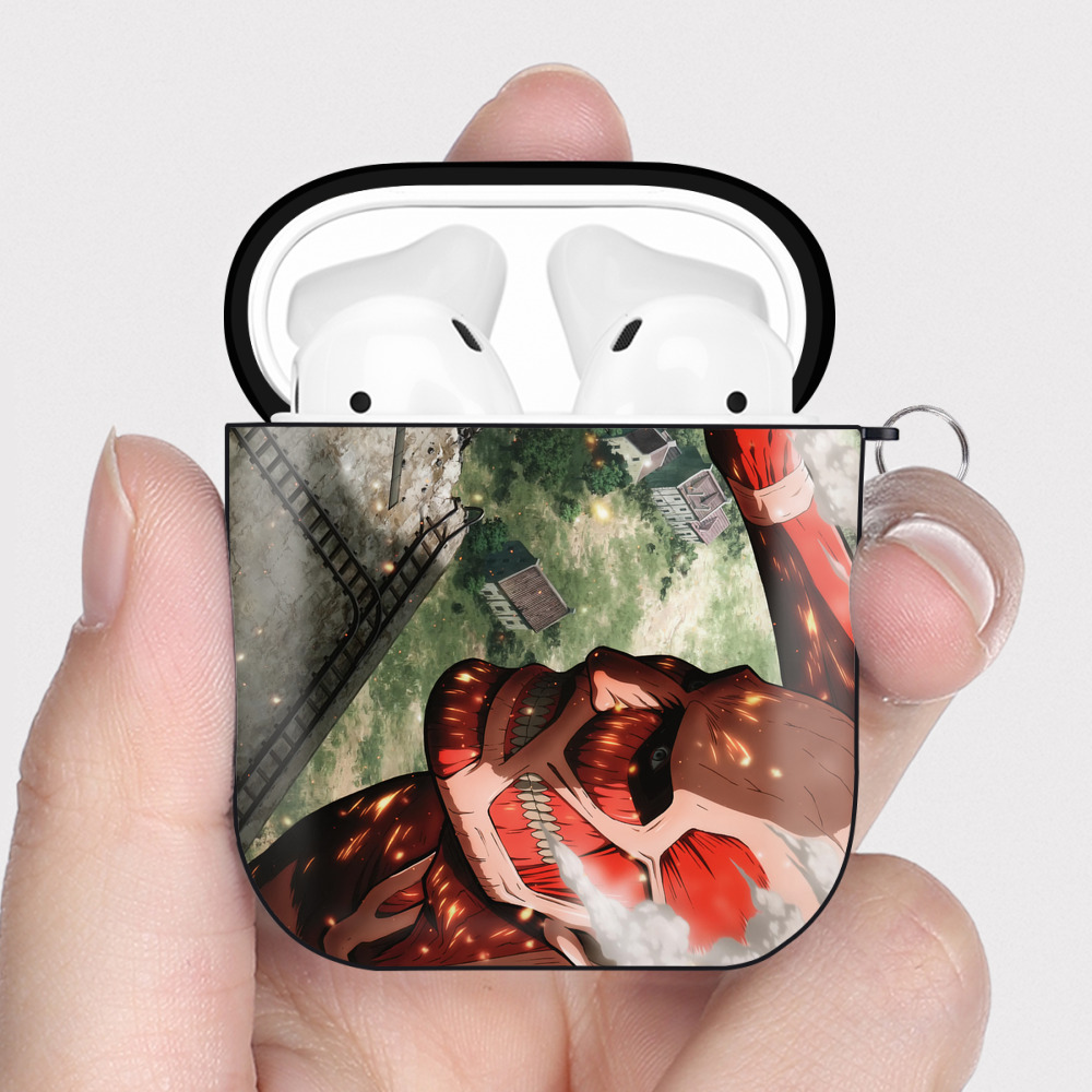 （画像用） 進撃の巨人 Attack on Titan AirPods 第2世代保護ケース ハードシェル ブラック 耐衝撃・防指紋・カラビナ付き