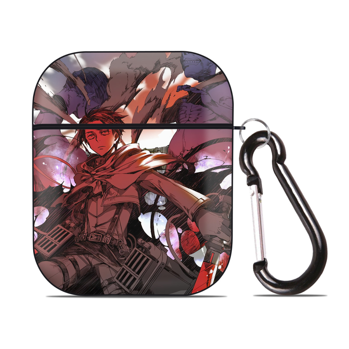 （画像用） 進撃の巨人 Attack on Titan AirPods 第2世代保護ケース ハードシェル ブラック 耐衝撃・防指紋・カラビナ付き
