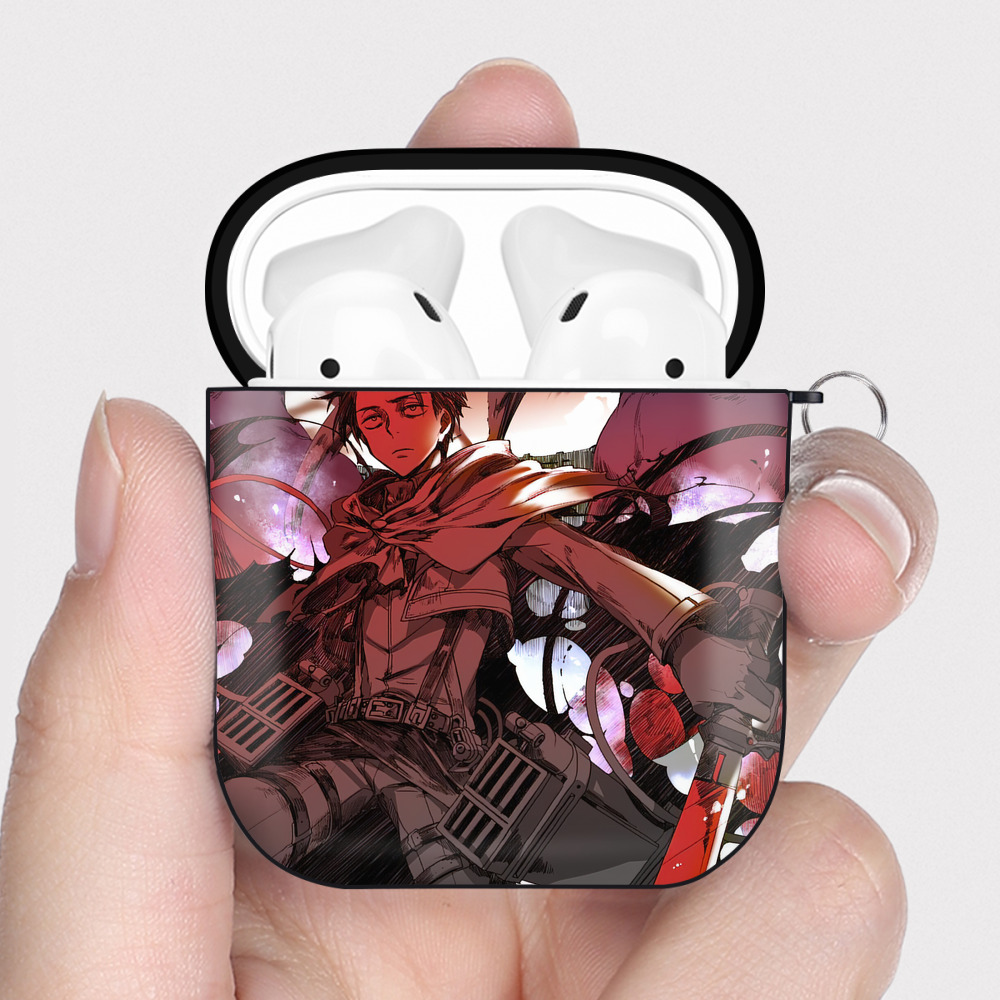 （画像用） 進撃の巨人 Attack on Titan AirPods 第2世代保護ケース ハードシェル ブラック 耐衝撃・防指紋・カラビナ付き
