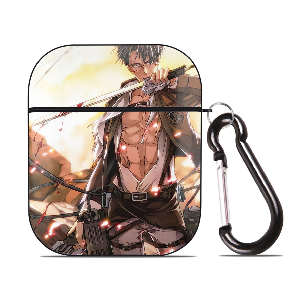 （画像用） 進撃の巨人 Attack on Titan AirPods 第2世代保護ケース ハードシェル ブラック 耐衝撃・防指紋・カラビナ付き