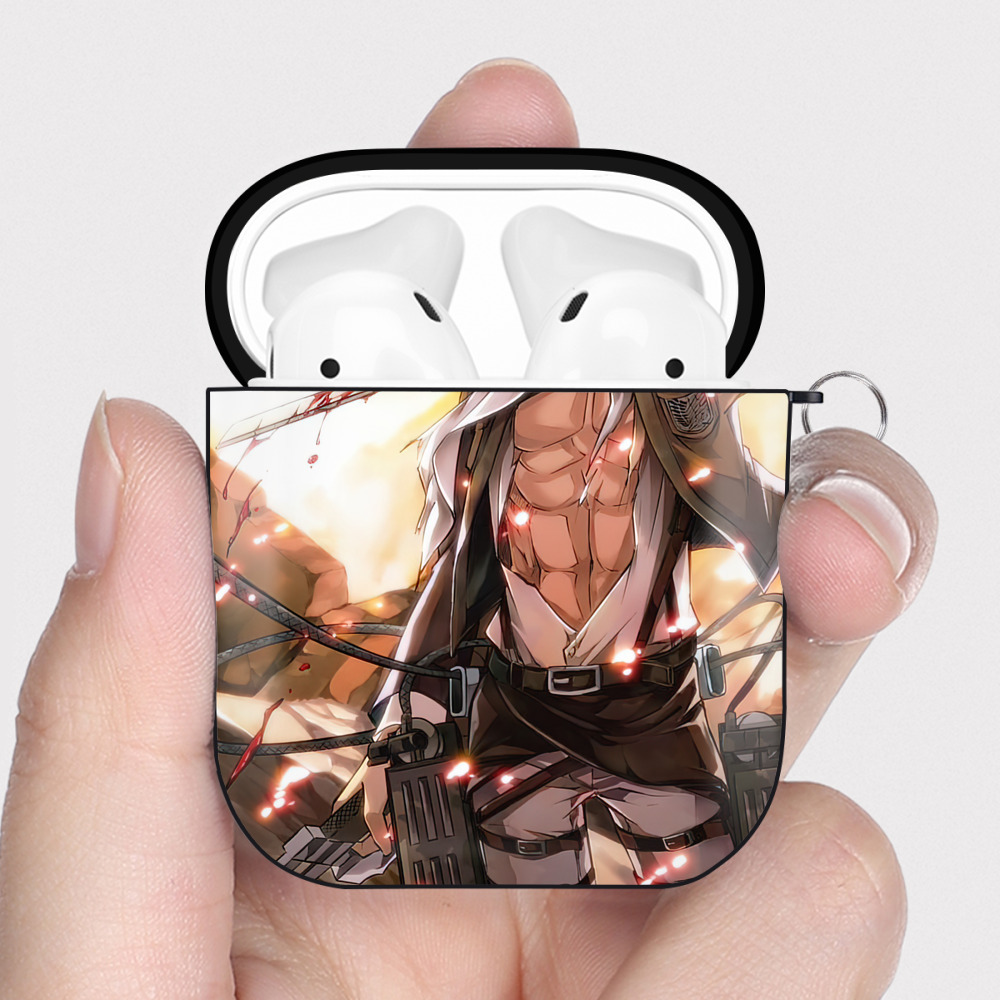 （画像用） 進撃の巨人 Attack on Titan AirPods 第2世代保護ケース ハードシェル ブラック 耐衝撃・防指紋・カラビナ付き