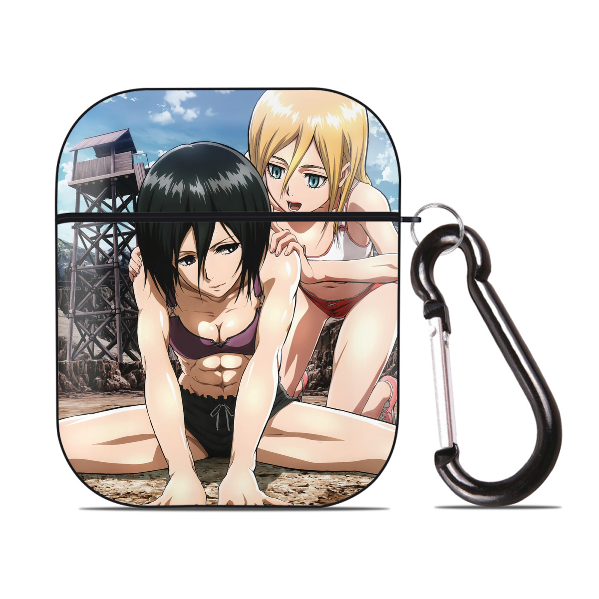 （画像用） 進撃の巨人 Attack on Titan AirPods 第2世代保護ケース ハードシェル ブラック 耐衝撃・防指紋・カラビナ付き