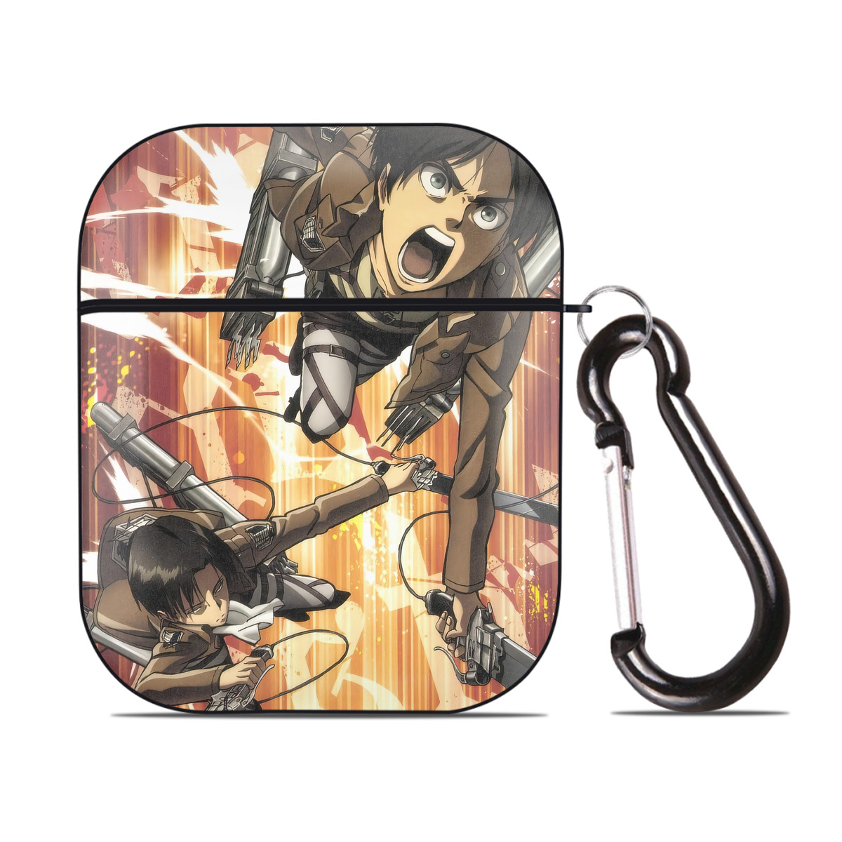 （画像用） 進撃の巨人 Attack on Titan AirPods 第2世代保護ケース ハードシェル ブラック 耐衝撃・防指紋・カラビナ付き