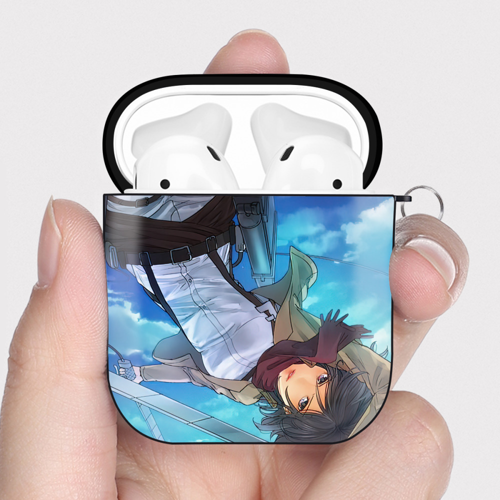 （画像用） 進撃の巨人 Attack on Titan AirPods 第2世代保護ケース ハードシェル ブラック 耐衝撃・防指紋・カラビナ付き