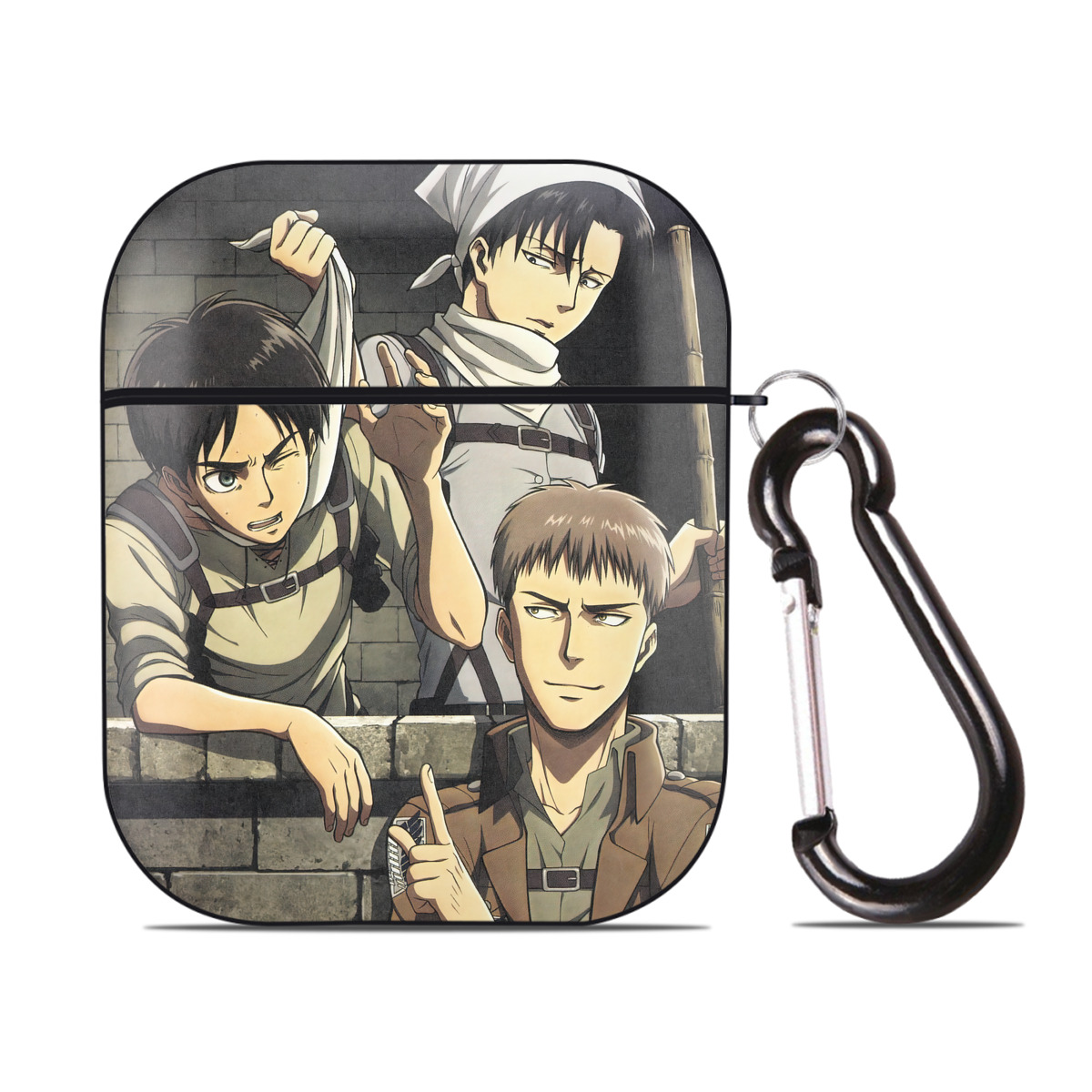 （画像用） 進撃の巨人 Attack on Titan AirPods 第2世代保護ケース ハードシェル ブラック 耐衝撃・防指紋・カラビナ付き