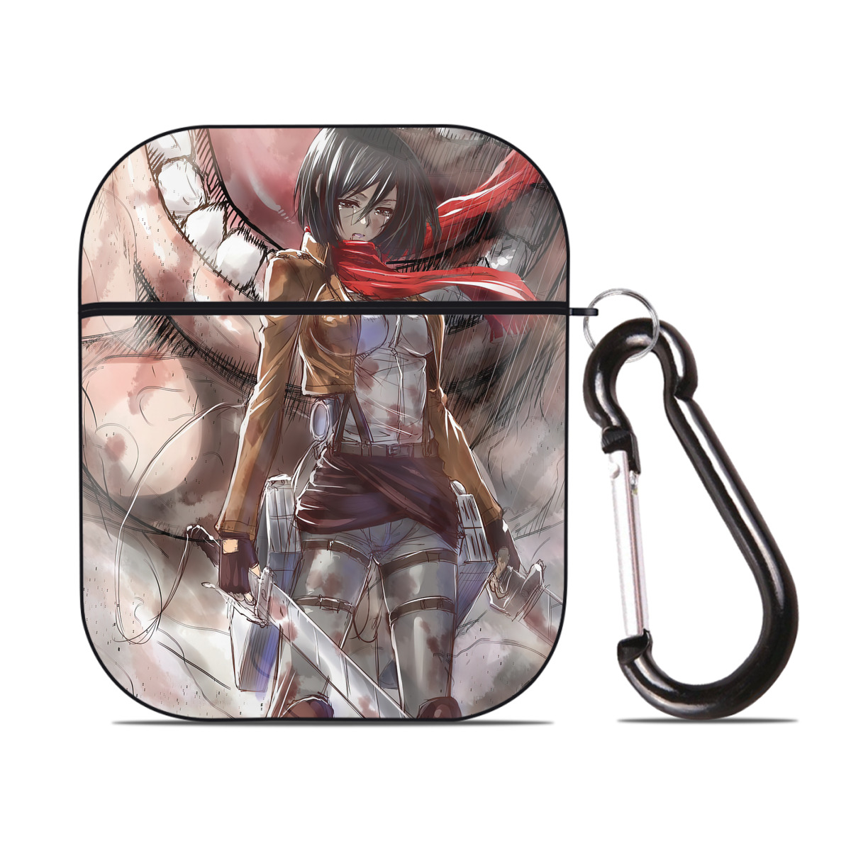 （画像用） 進撃の巨人 Attack on Titan AirPods 第2世代保護ケース ハードシェル ブラック 耐衝撃・防指紋・カラビナ付き