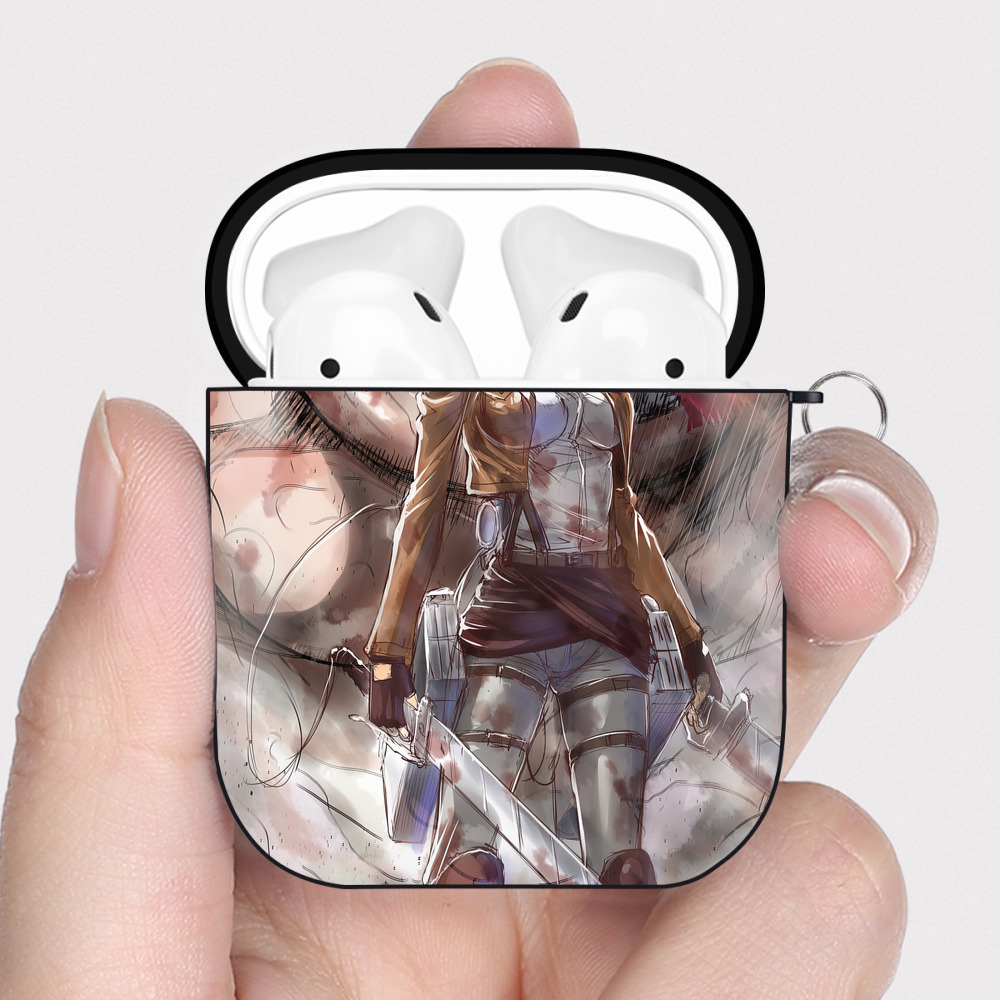 （画像用） 進撃の巨人 Attack on Titan AirPods 第2世代保護ケース ハードシェル ブラック 耐衝撃・防指紋・カラビナ付き
