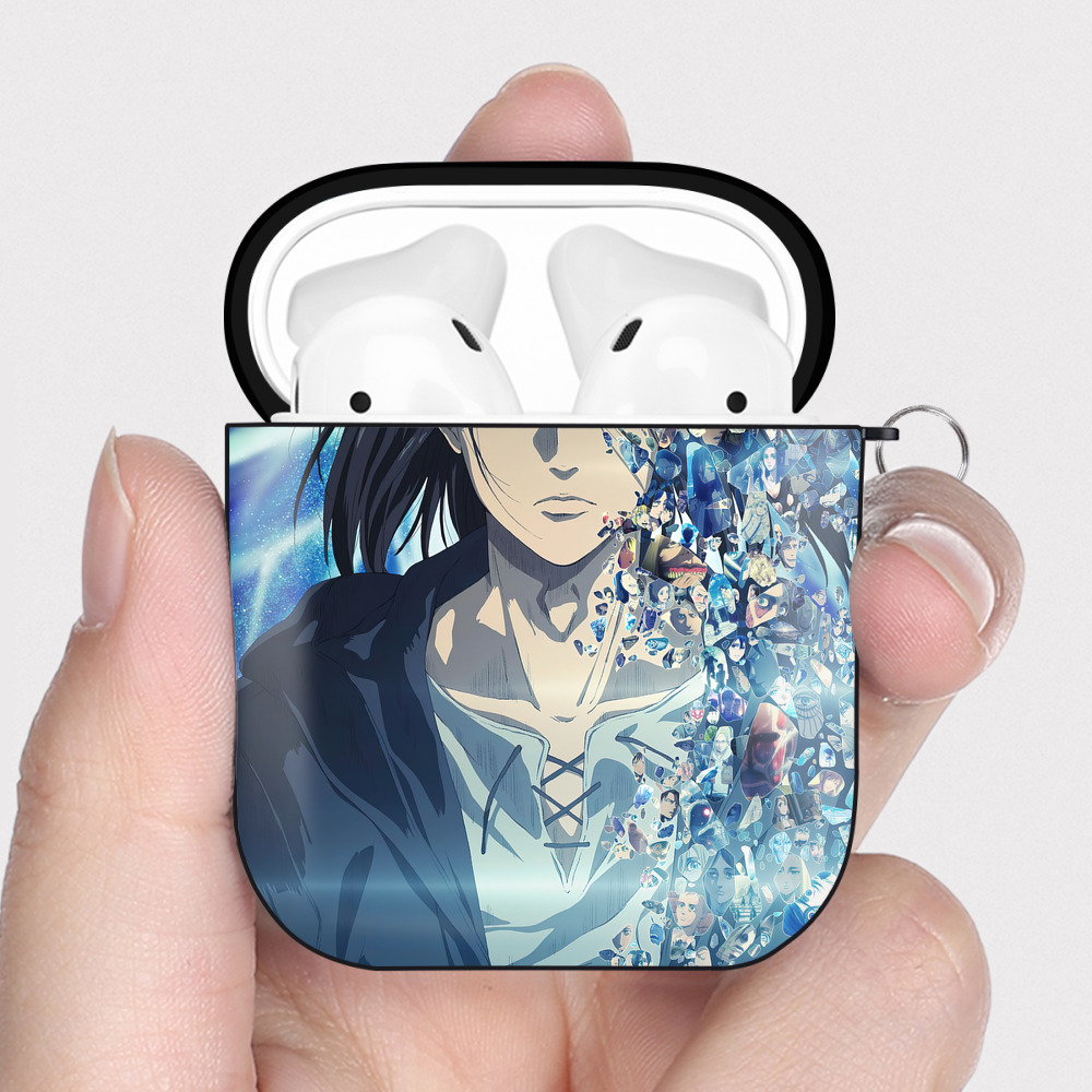 （画像用） 進撃の巨人 Attack on Titan AirPods 第2世代保護ケース ハードシェル ブラック 耐衝撃・防指紋・カラビナ付き