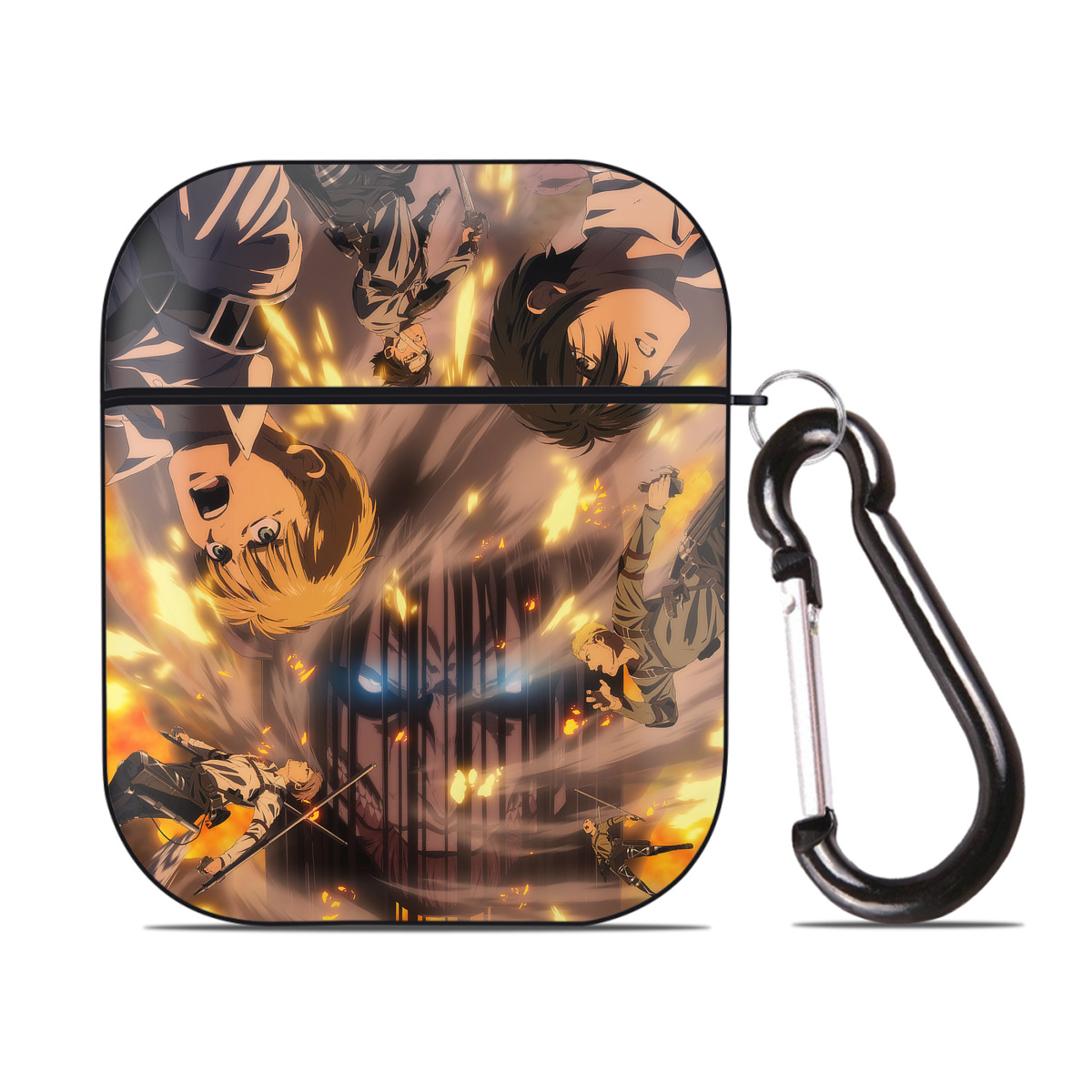 （画像用） 進撃の巨人 Attack on Titan AirPods 第2世代保護ケース ハードシェル ブラック 耐衝撃・防指紋・カラビナ付き