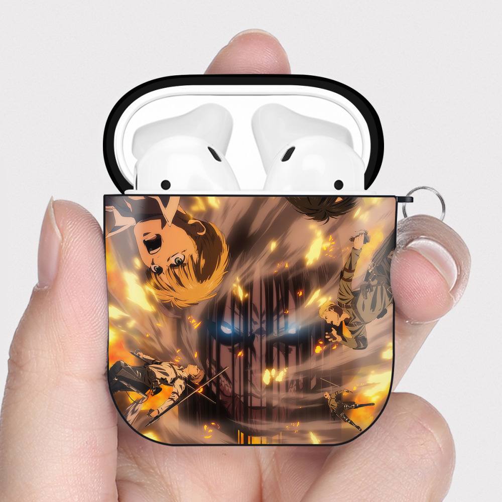 （画像用） 進撃の巨人 Attack on Titan AirPods 第2世代保護ケース ハードシェル ブラック 耐衝撃・防指紋・カラビナ付き