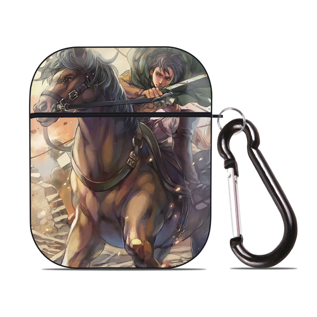 （画像用） 進撃の巨人 Attack on Titan AirPods 第2世代保護ケース ハードシェル ブラック 耐衝撃・防指紋・カラビナ付き