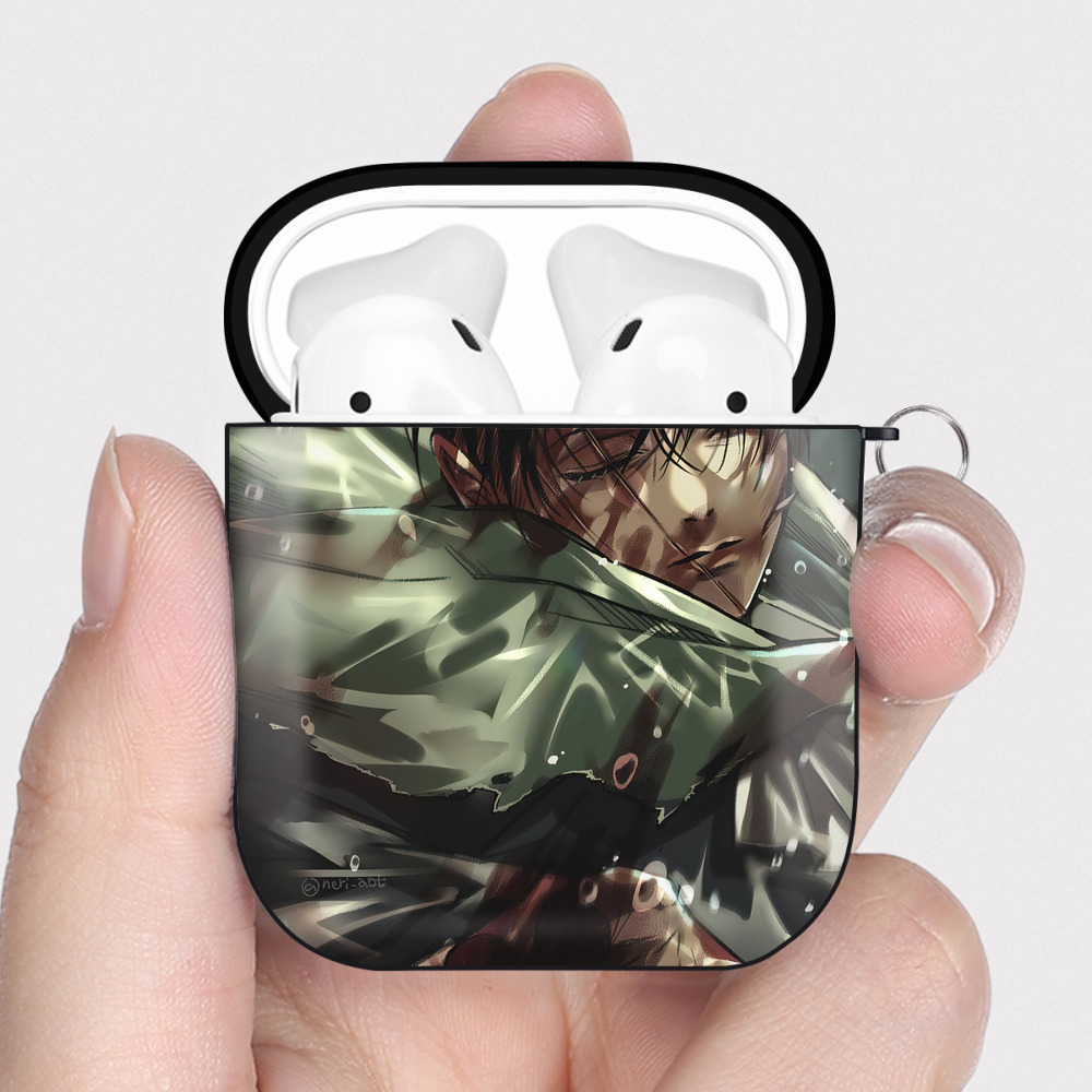 （画像用） 進撃の巨人 Attack on Titan AirPods 第2世代保護ケース ハードシェル ブラック 耐衝撃・防指紋・カラビナ付き